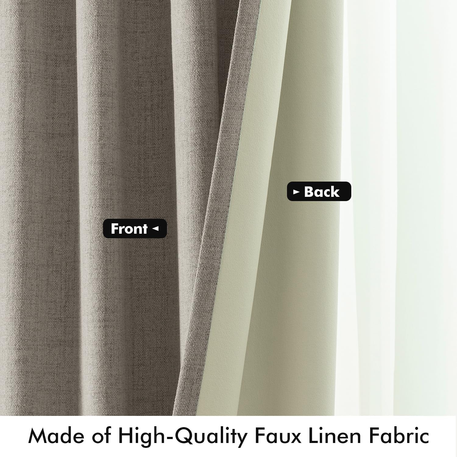 100% Blackout Curtains for Bedroom, Linen Solid Luxury Decor Thermal Insulation Room Darkening Drapes for Living Room Nursery Back Tab Rod Pocket 42 X 84 Inches, 2 Panels,Linen