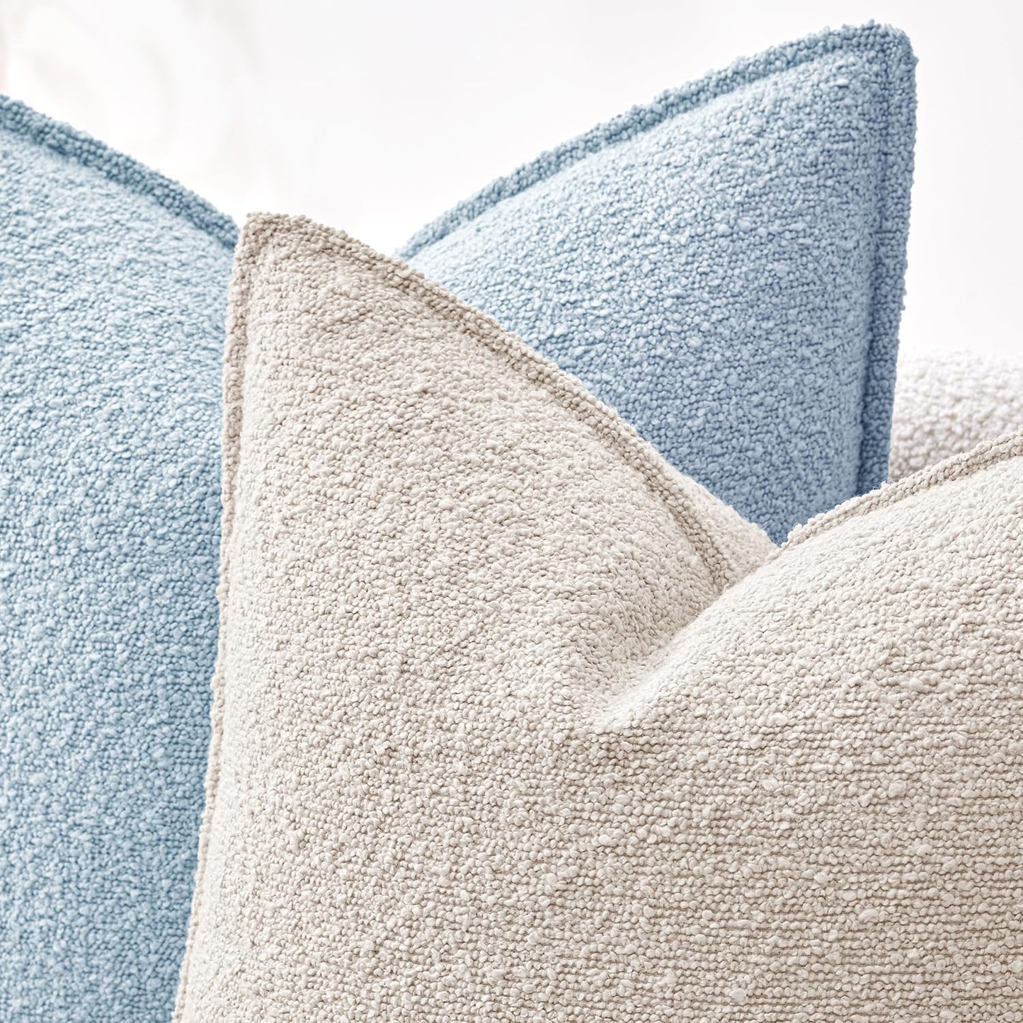 Pack of 2 Decorative Textured Boucle Throw Pillow Covers 18X18 Inch Light Blue Broadside Thick Coastal Boho Pillows for Farmhouse Accents Sofa Couch Bedroom Living Room Home Decor
