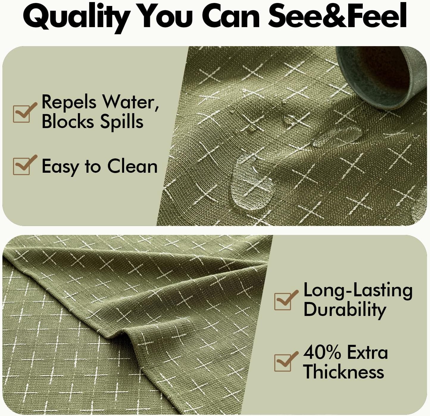 Sage Green Linen Table Cloth Rectangle Tablecloth Waterproof Spillproof Cross-Star Textured Table Cloth, Decorative Rustic Farmhouse Style for Dining/Party/Buffet/Wedding,52X70 Inch