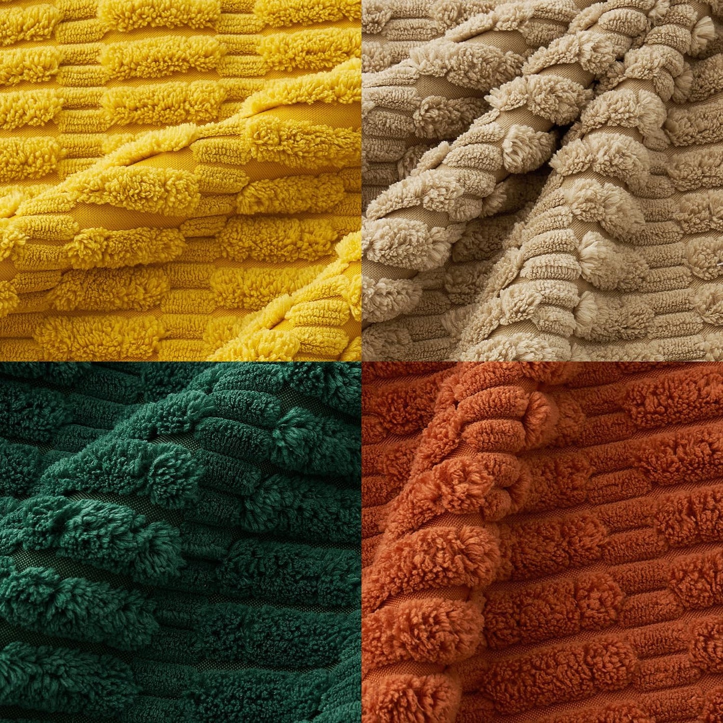 Pack of 4 Boho Farmhouse Yellow and Orange Corduroy Decorative Throw Pillow Covers 18X18 Inch Modern Retro Soft Striped Pillow Covers Home Decor for Sofa Living Room Couch Bed