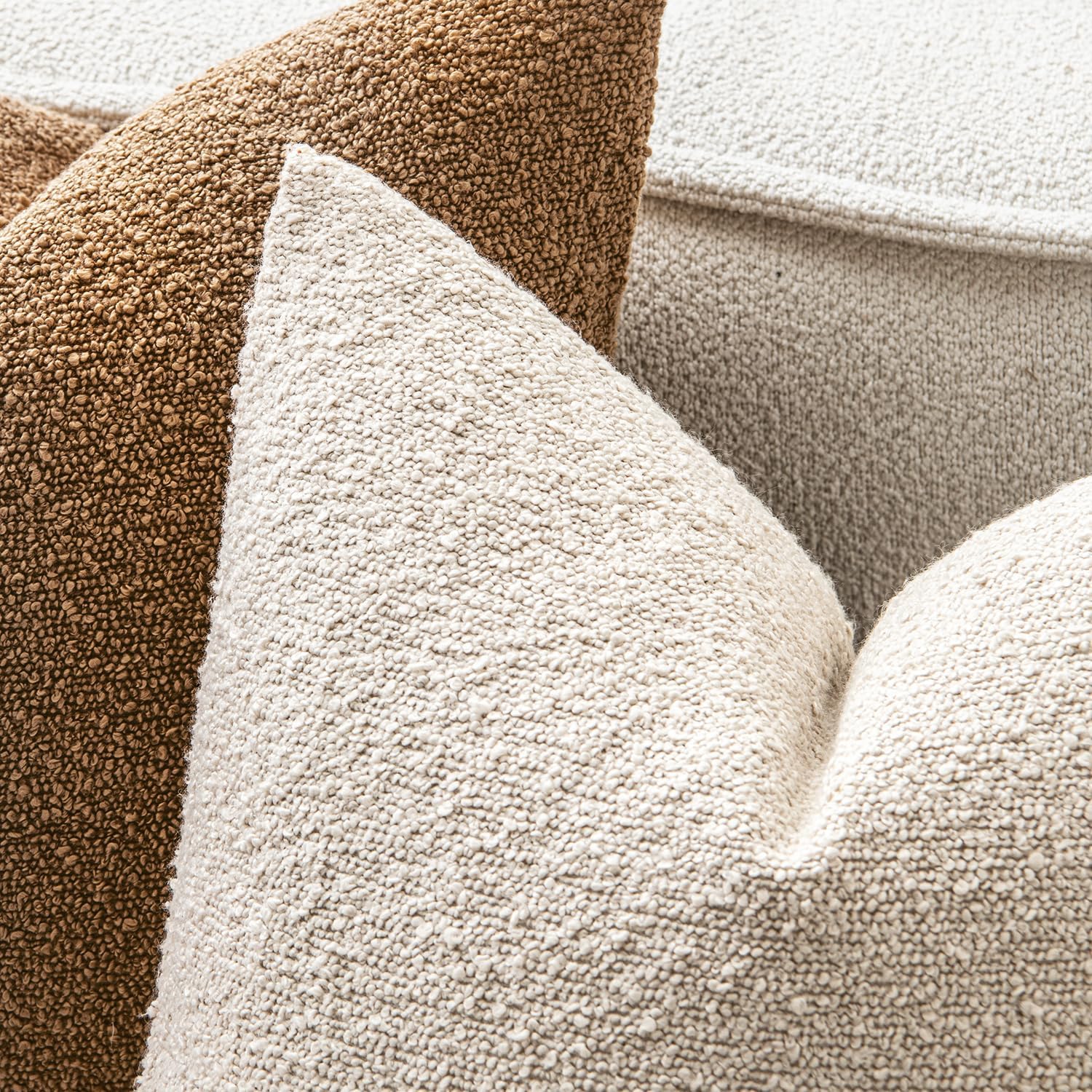 18X18 Inch Decorative Pillow Covers for Couch Bed Set of 2 Textured Boucle Neutral Throw Pillows Natural Beige Accent Solid Cushion Pillowcase Cozy Soft Sofa Livingroom Home Decor