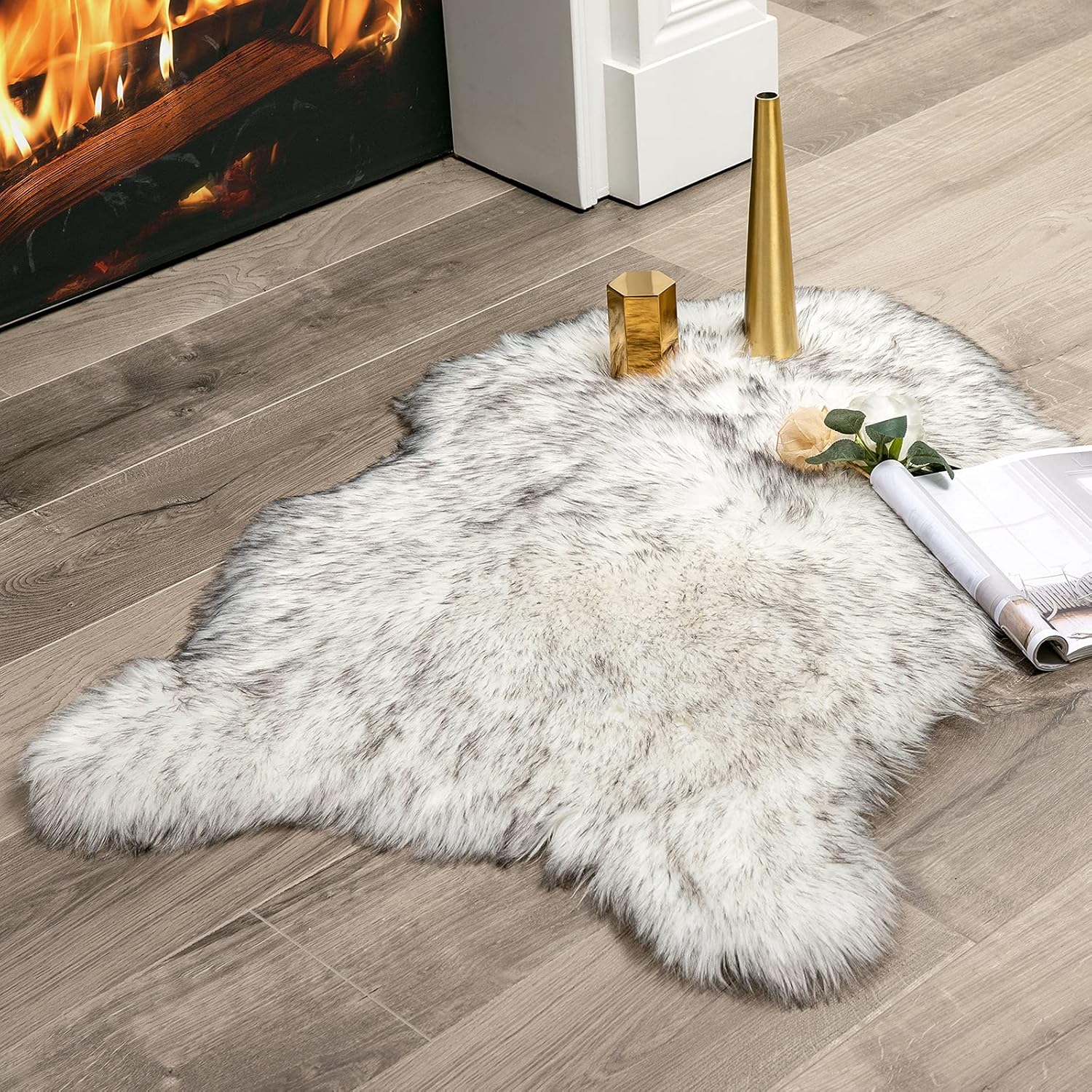Fluffy Rug Soft Shaggy Faux Fur Area Rug Luxury Plush Sheepskin Carpet for Bedroom Living Room Sofa Chair 2 X 3 Feet, Gradient Grey