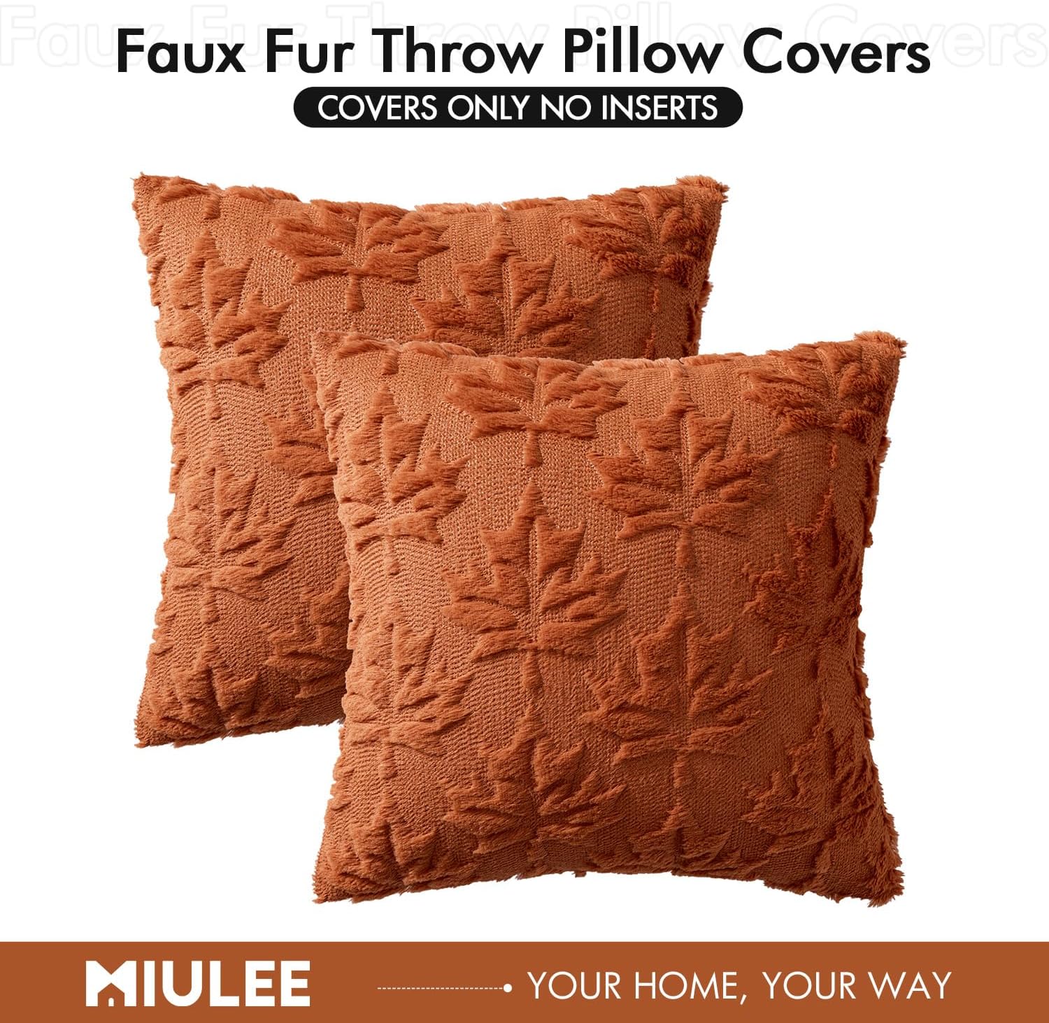 Fall Throw Pillow Covers 18X18 Rust Set of 2 Thanksgiving Autumn Decorative Hollow Maple Leaf Pattern Accent Pillow Covers Soft Plush Faux Wool for Outdoor Porch Home Decor Holiday Bedroom