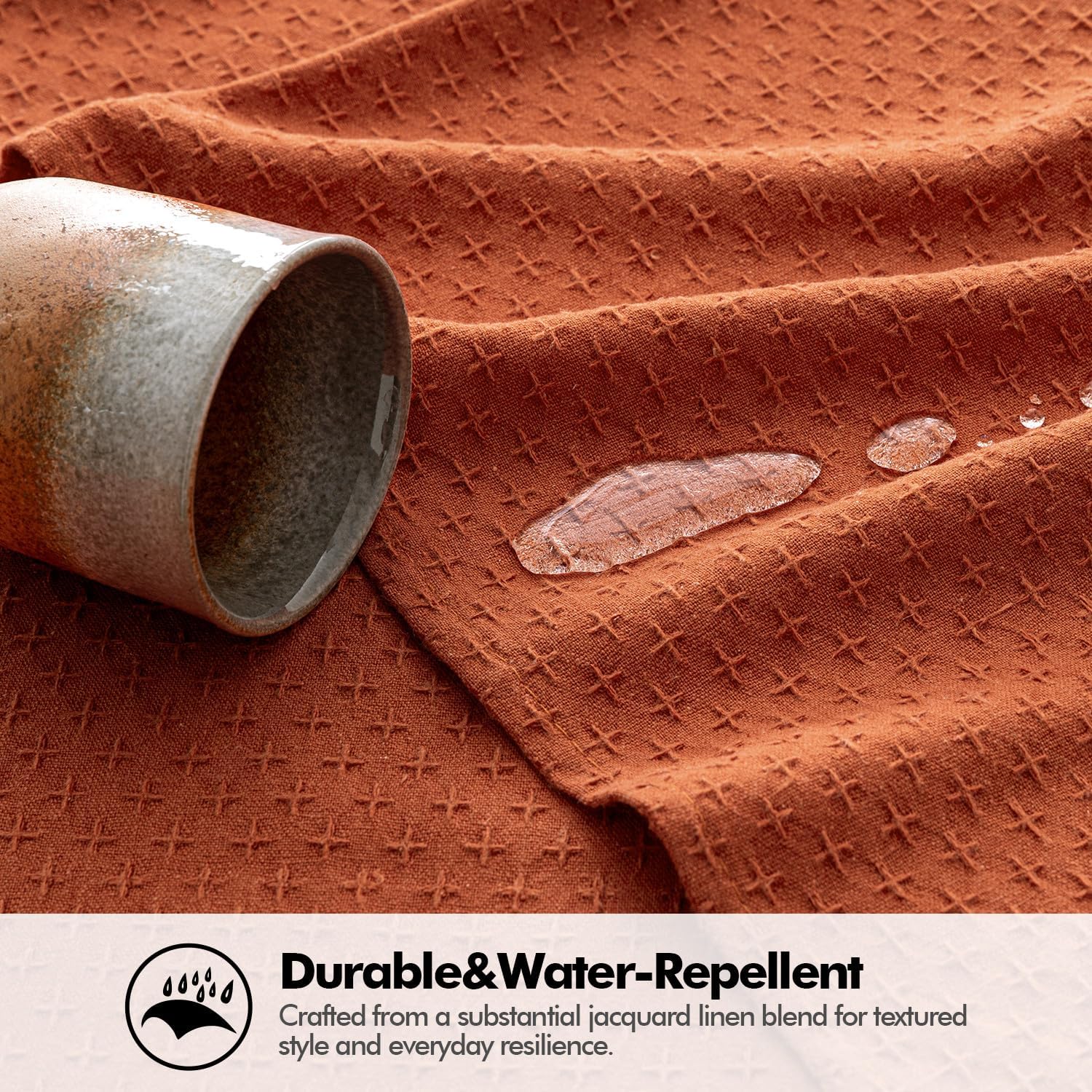 Fall Tablecloth Burnt Orange Linen Cottton Table Cloth Rectangle Waterproof Spillproof Cross-Star Textured Decorative Farmhouse Style for Dining Party Weddings 52X70 Inch