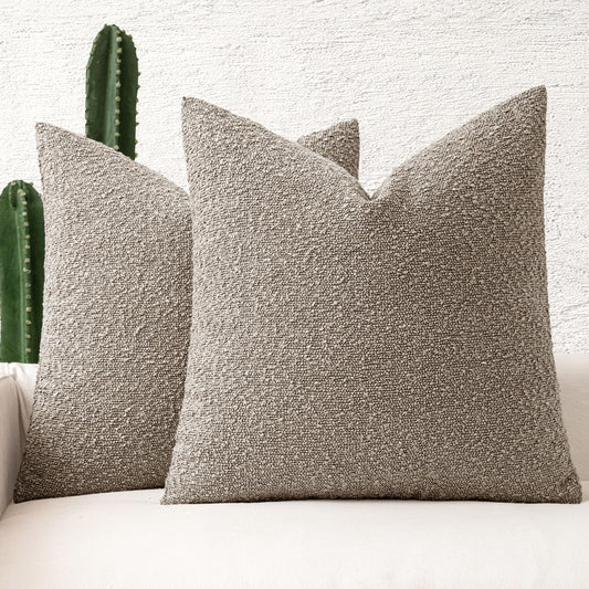 18X18 Inch Decorative Pillow Covers for Couch Bed Set of 2 Textured Boucle Neutral Throw Pillows Light Taupe Accent Solid Cushion Pillowcase Cozy Soft Sofa Livingroom Home Decor