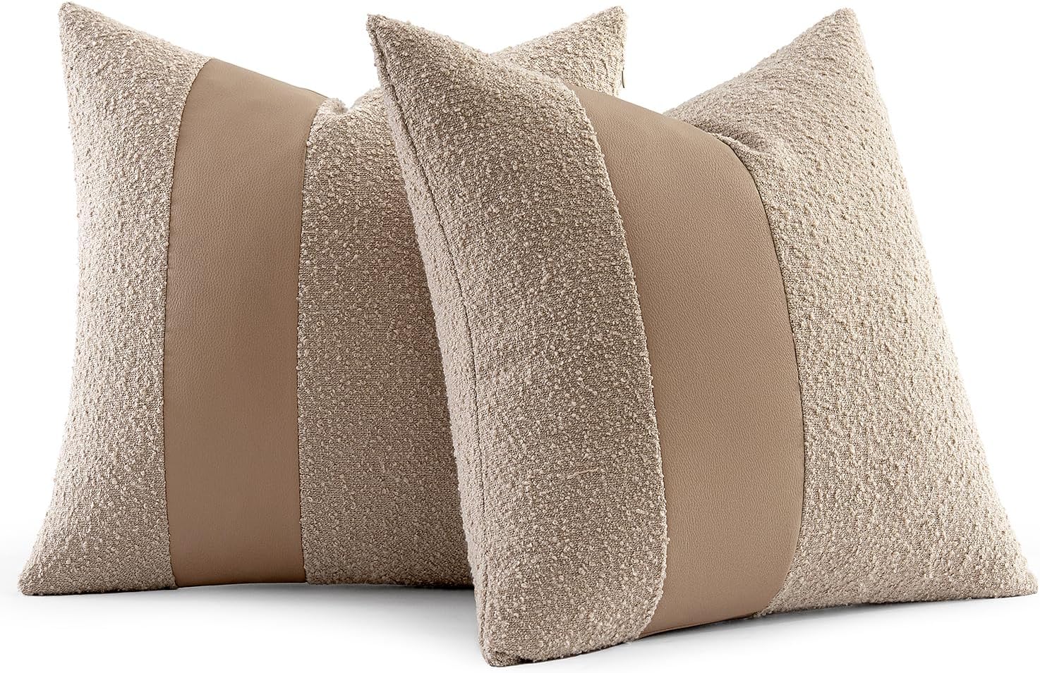 Boucle Throw Pillow Covers 18X18 Inch Set of 2 Oatmeal Faux Leather Textured Decorative Pillow Cases Boho Farmhouse Accents Cushion Covers for Couch Bed Livingroom Home Decor