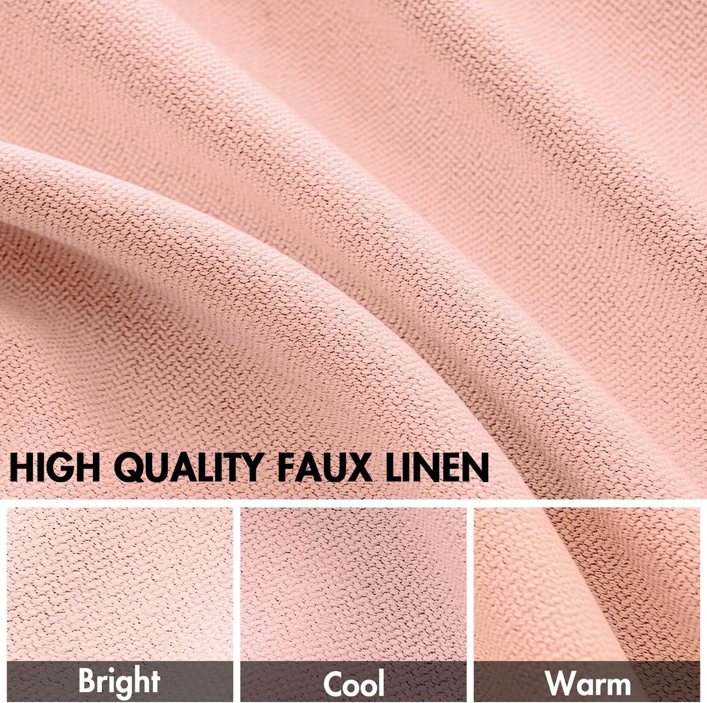 Pink Faux Linen Blackout Curtain 84 Inch Long 2 Panels Set Rod Pocket/Back Tab/Pinch Pleated Room Darkening Textured Black Out Track Drapes for Bedroom Living Room