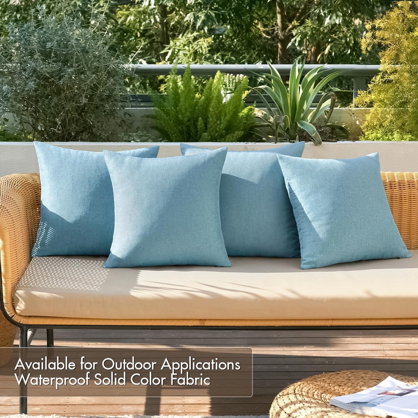 Pack of 4 Decorative Outdoor Throw Pillow Covers Linen Waterproof Pillow Covers Farmhouse Cushion Cases for Patio Garden Tent Balcony Couch Sofa 18X18 Inch Blue Gray