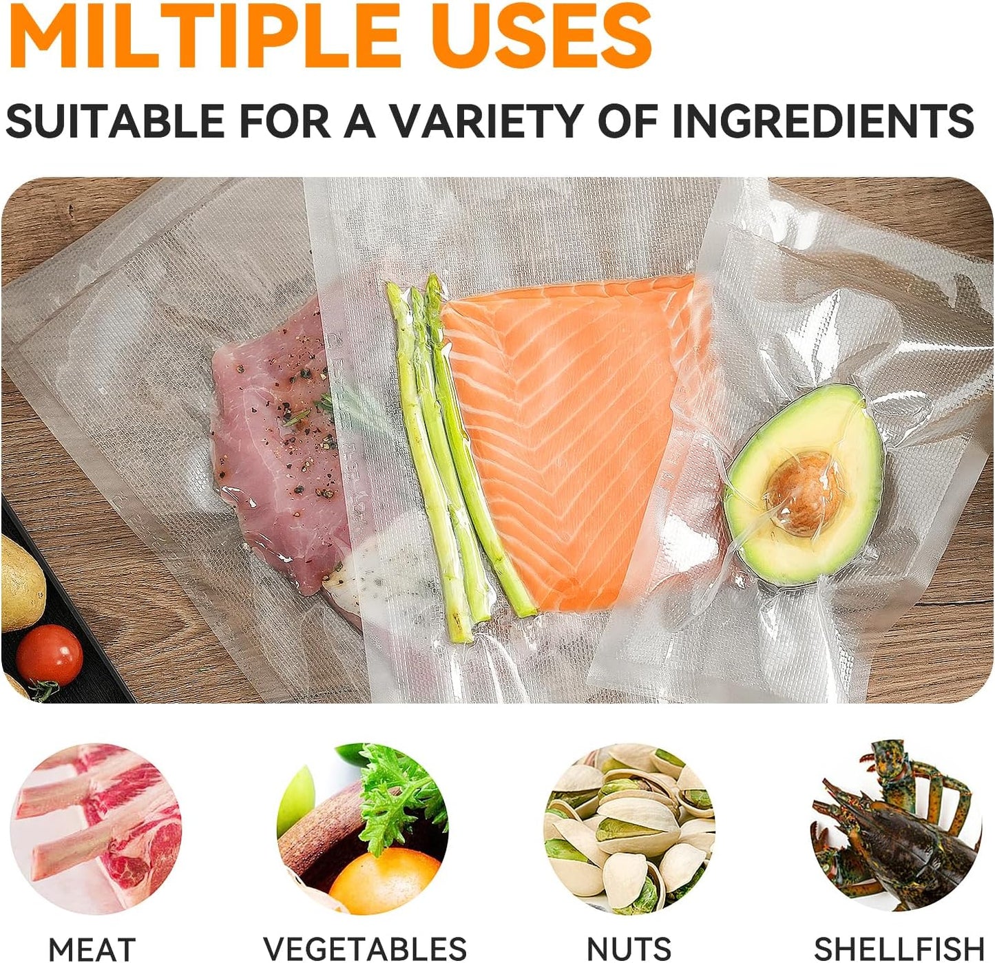 Vacuum Sealer Bags – 100 Count (6″×10″ & 8″×12″), Heavy-Duty Bpa-Free Food Storage Bags, Puncture-Resistant, Freezer & Sous Vide Safe, Compatible with All Vacuum Sealers