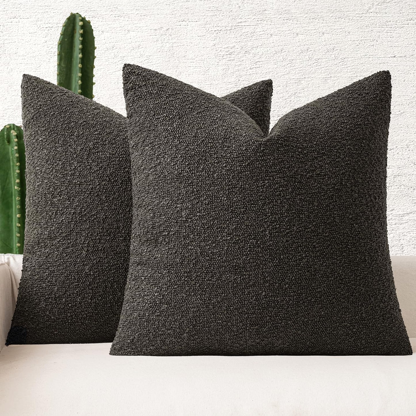 16X16 Inch Decorative Pillow Covers for Couch Bed Set of 2 Textured Boucle Neutral Throw Pillows Dark Coffee Accent Solid Cushion Pillowcase Cozy Soft Sofa Livingroom Home Decor