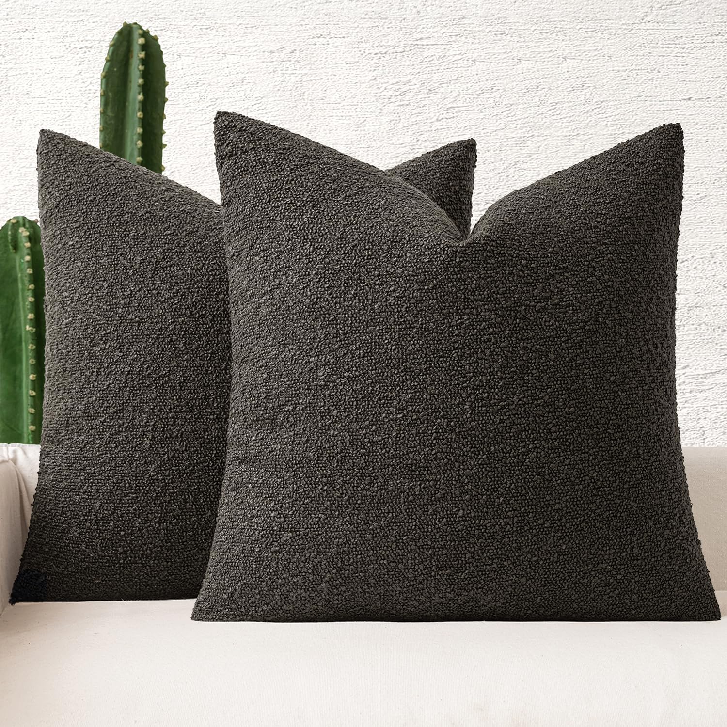 16X16 Inch Decorative Pillow Covers for Couch Bed Set of 2 Textured Boucle Neutral Throw Pillows Dark Coffee Accent Solid Cushion Pillowcase Cozy Soft Sofa Livingroom Home Decor