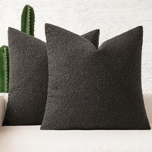 16X16 Inch Decorative Pillow Covers for Couch Bed Set of 2 Textured Boucle Neutral Throw Pillows Dark Coffee Accent Solid Cushion Pillowcase Cozy Soft Sofa Livingroom Home Decor