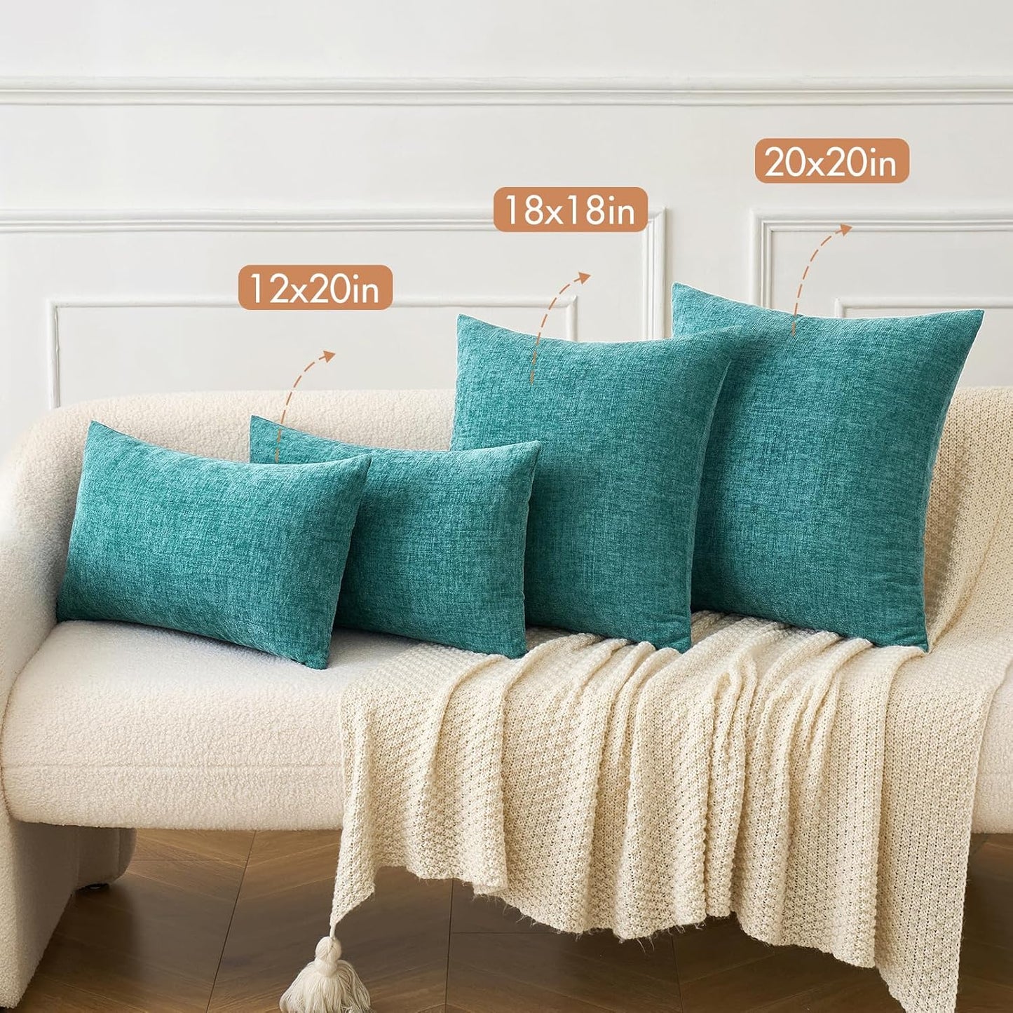 Set of 2 Chenille Pillow Covers Teal Bundle Set of 2 Plush Faux Wool Pillow Covers Sage Green 18X18 Inch
