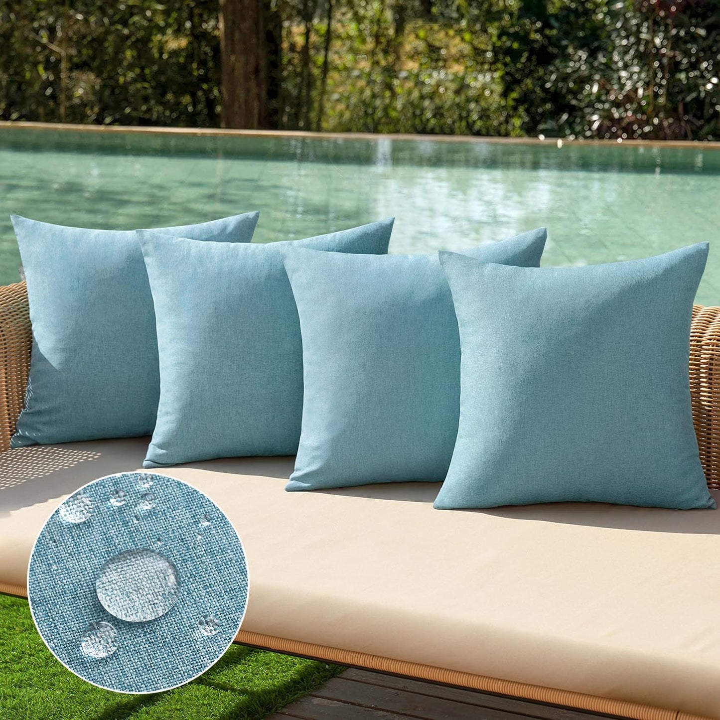 Pack of 4 Decorative Outdoor Throw Pillow Covers Linen Waterproof Pillow Covers Farmhouse Cushion Cases for Patio Garden Tent Balcony Couch Sofa 18X18 Inch Blue Gray