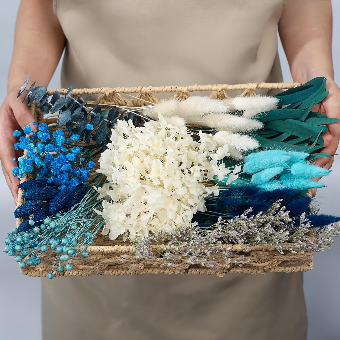 DIY Natural Dried Flower Set, Blue Large Package with Stem Flowers for Vases, Handmade Creative, Door Hanging Wreath, Table Centerpiece Mini Dried Flower Bouquet (Peacock Blue)