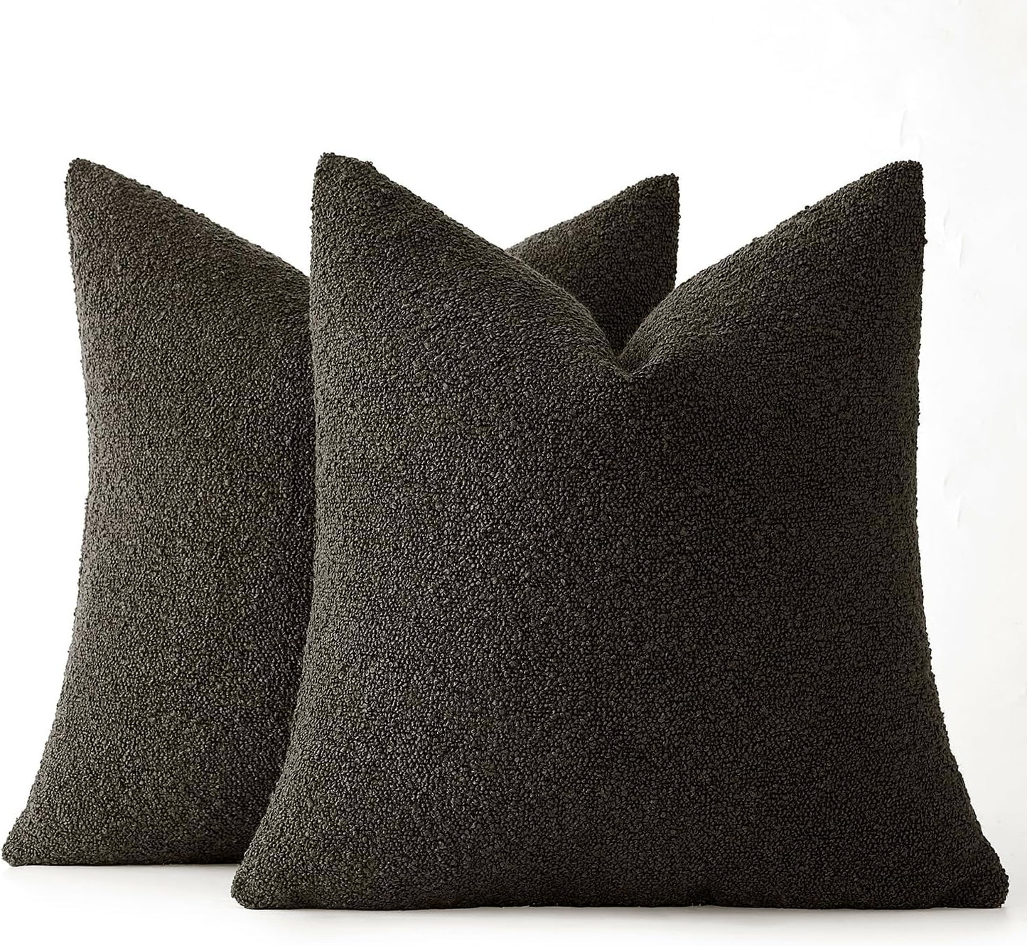 16X16 Inch Decorative Pillow Covers for Couch Bed Set of 2 Textured Boucle Neutral Throw Pillows Dark Coffee Accent Solid Cushion Pillowcase Cozy Soft Sofa Livingroom Home Decor