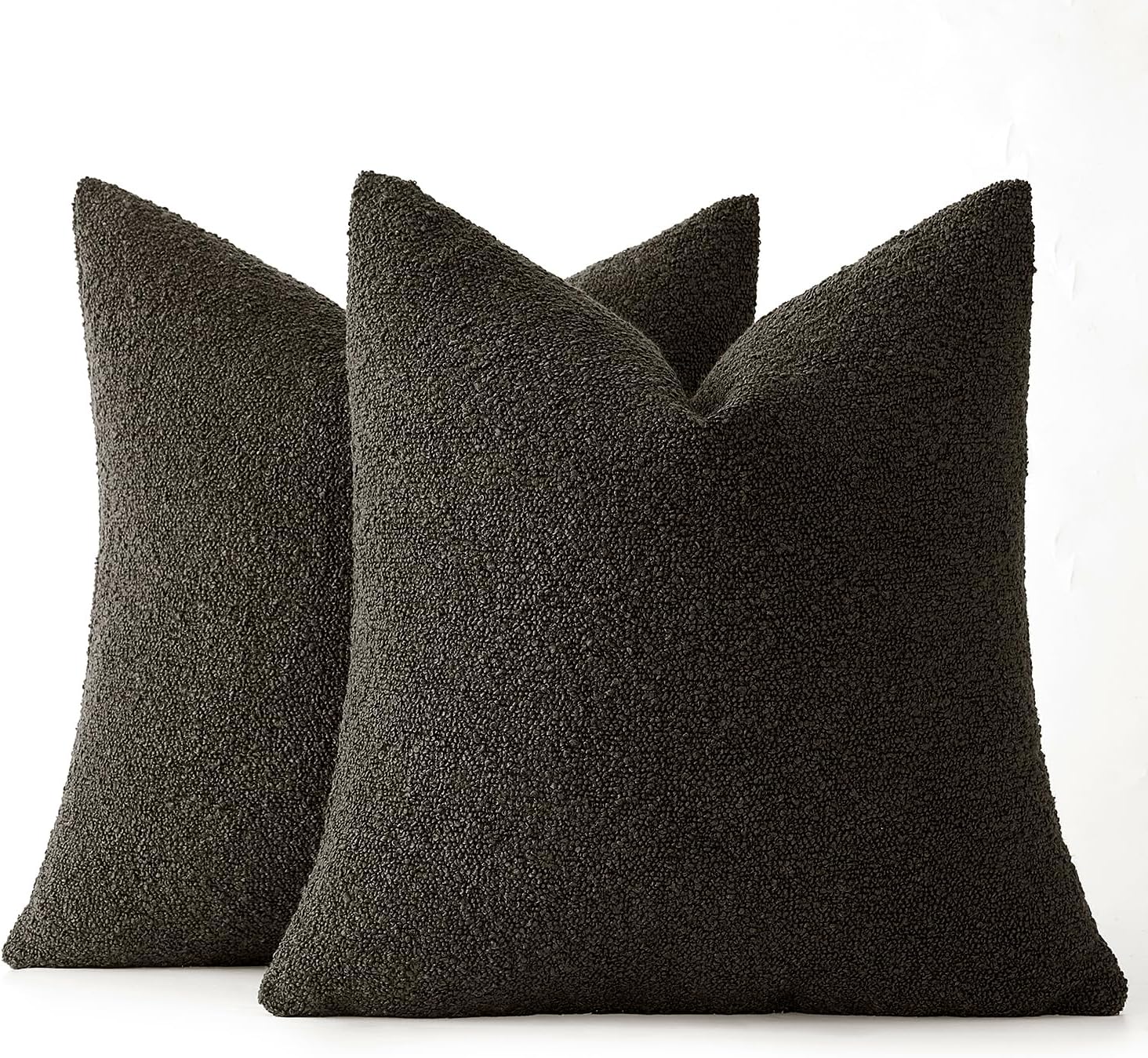 16X16 Inch Decorative Pillow Covers for Couch Bed Set of 2 Textured Boucle Neutral Throw Pillows Dark Coffee Accent Solid Cushion Pillowcase Cozy Soft Sofa Livingroom Home Decor