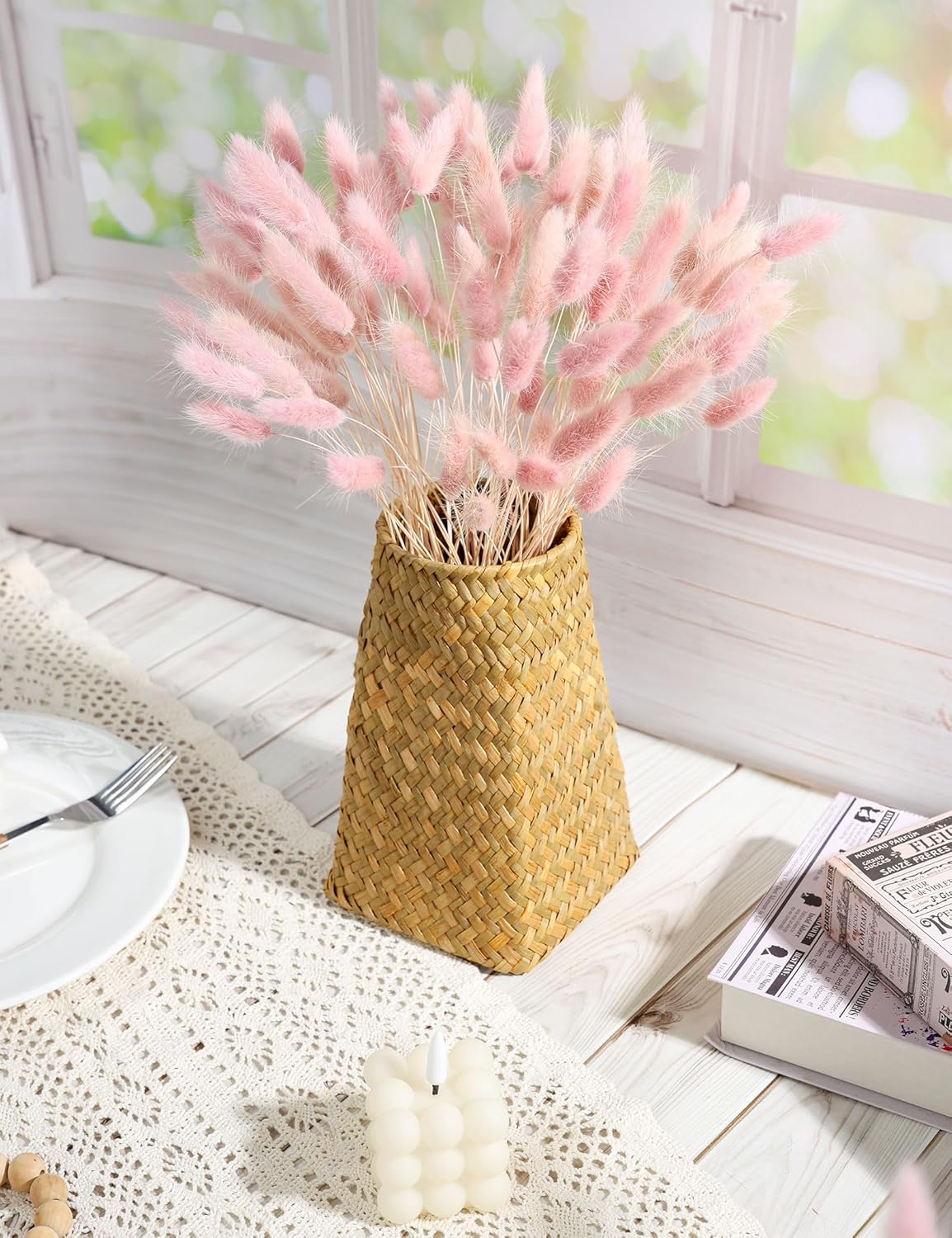 120Pcs Dried Rabbit Tails, Dusty Pink Bunny Tails, Natural Bulk Dried Flowers for DIY Bohemian Wedding Rustic Party Decorations, Garlands, Cake Decorations. (Dusty Pink)