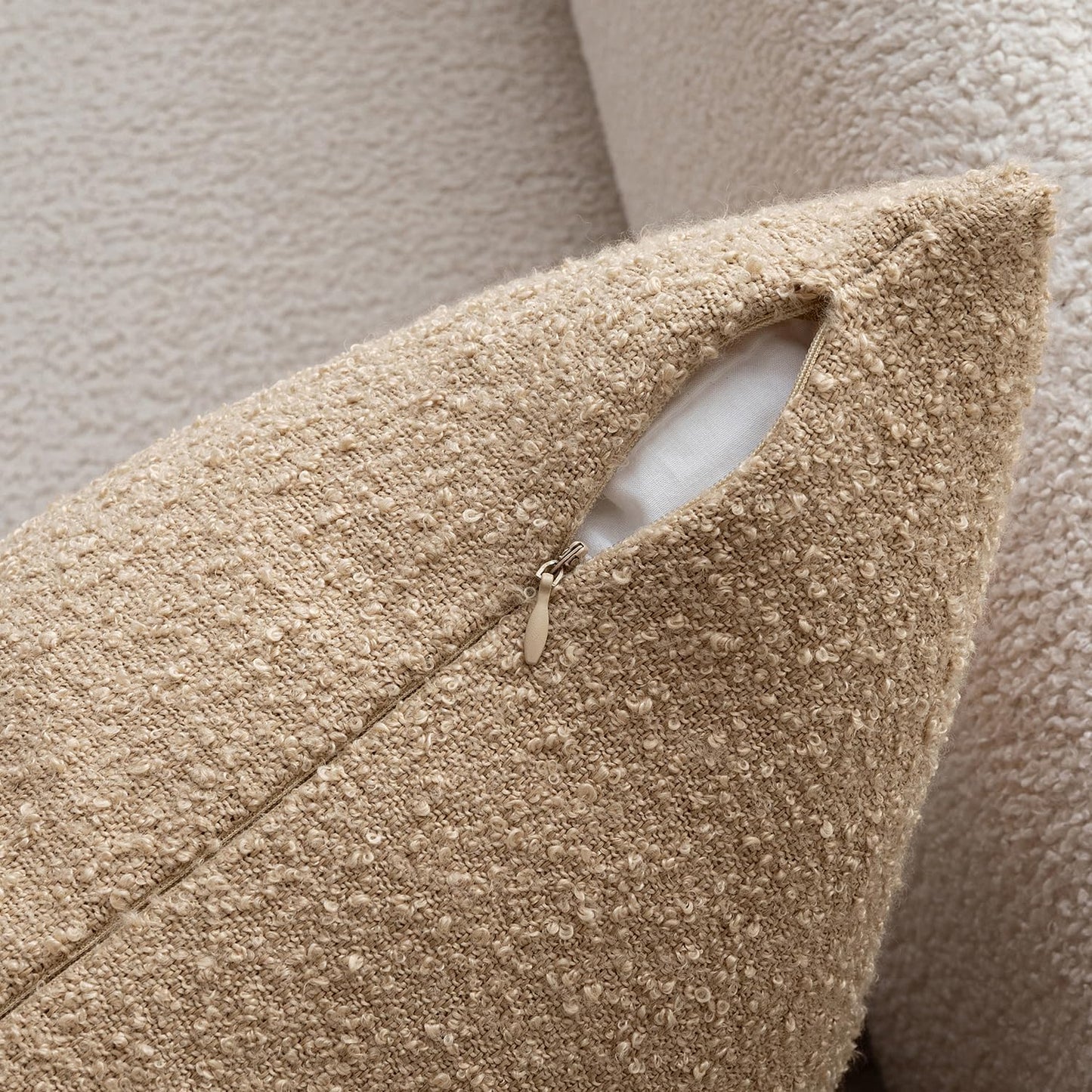 Boucle Throw Pillow Covers 18X18 Inch Set of 2 Khaki Faux Leather Textured Decorative Pillow Cases Boho Farmhouse Accents Cushion Covers for Couch Bed Livingroom Home Decor