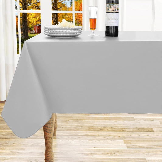 Rectangle Vinyl Tablecloth, Waterproof Spillproof Plastic Flannel Backed Table Cloth, Wipe Clean Table Cover for Dining, Buffet Parties and Camping (Light Grey, 54" X 78")