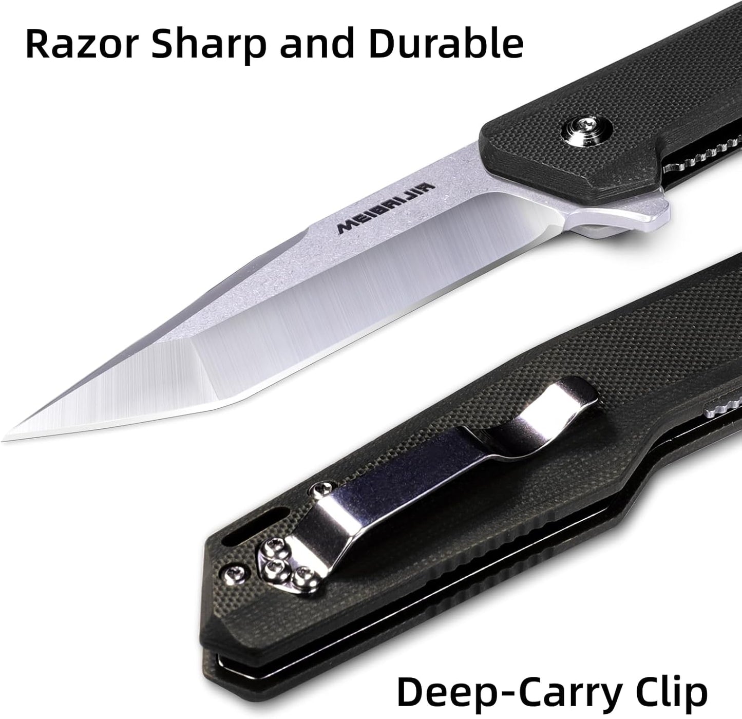 D2 Blade Folding Pocket Knife with G10 Handle, Liner Lock, Pocket Clip, and Smooth Flipping Action for Outdoor Activities