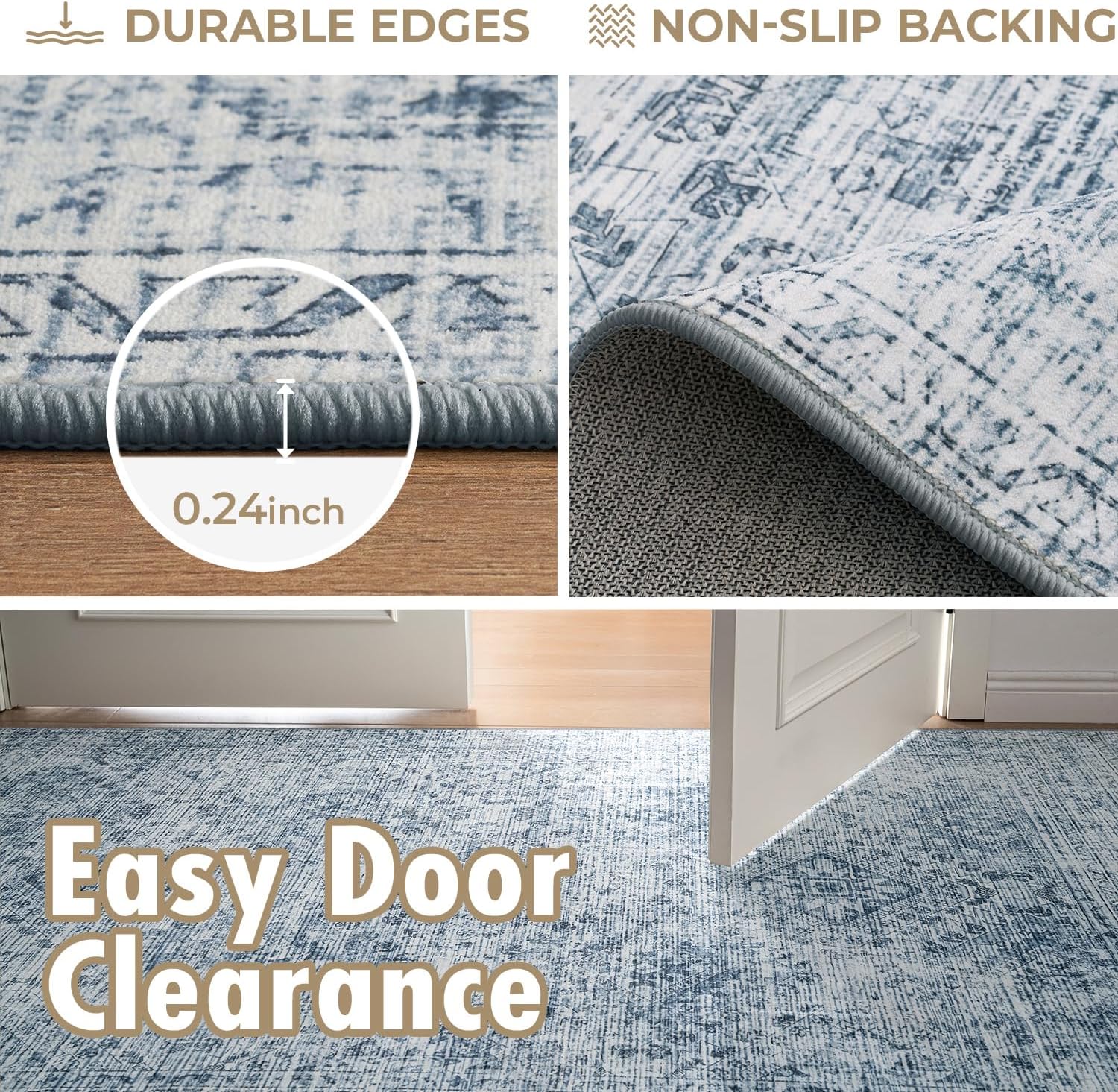 2X3 Washable Entry Rug Door Mat Indoor Entrance, Small Rug for Kitchen Bathroom Bedroom, Non-Slip Stain Resistant Throw Carpet Boho Entryway Decor, Blue