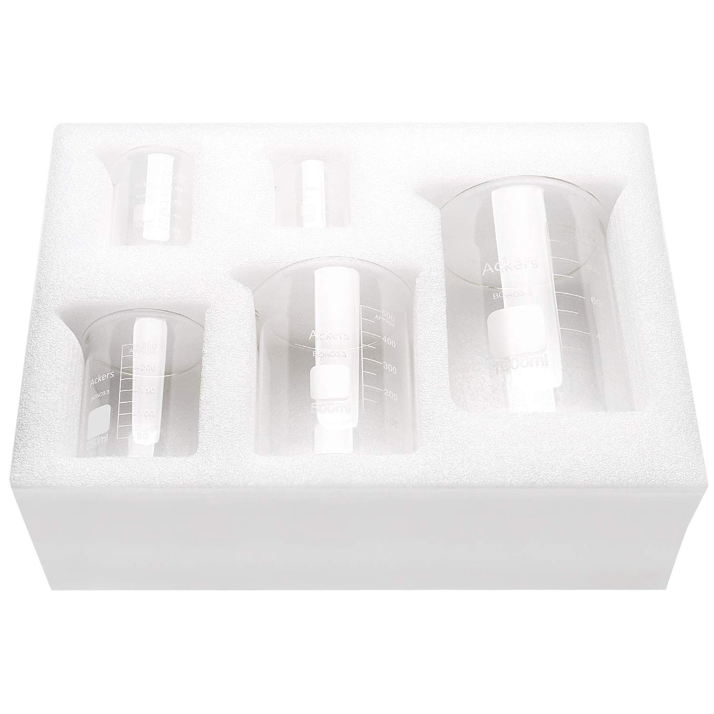 Ackers Boro3.3,Griffin Low Form Scientific Glass Beaker Set-50Ml,100Ml,250Ml,500Ml,1000 Ml (Pack of 5)