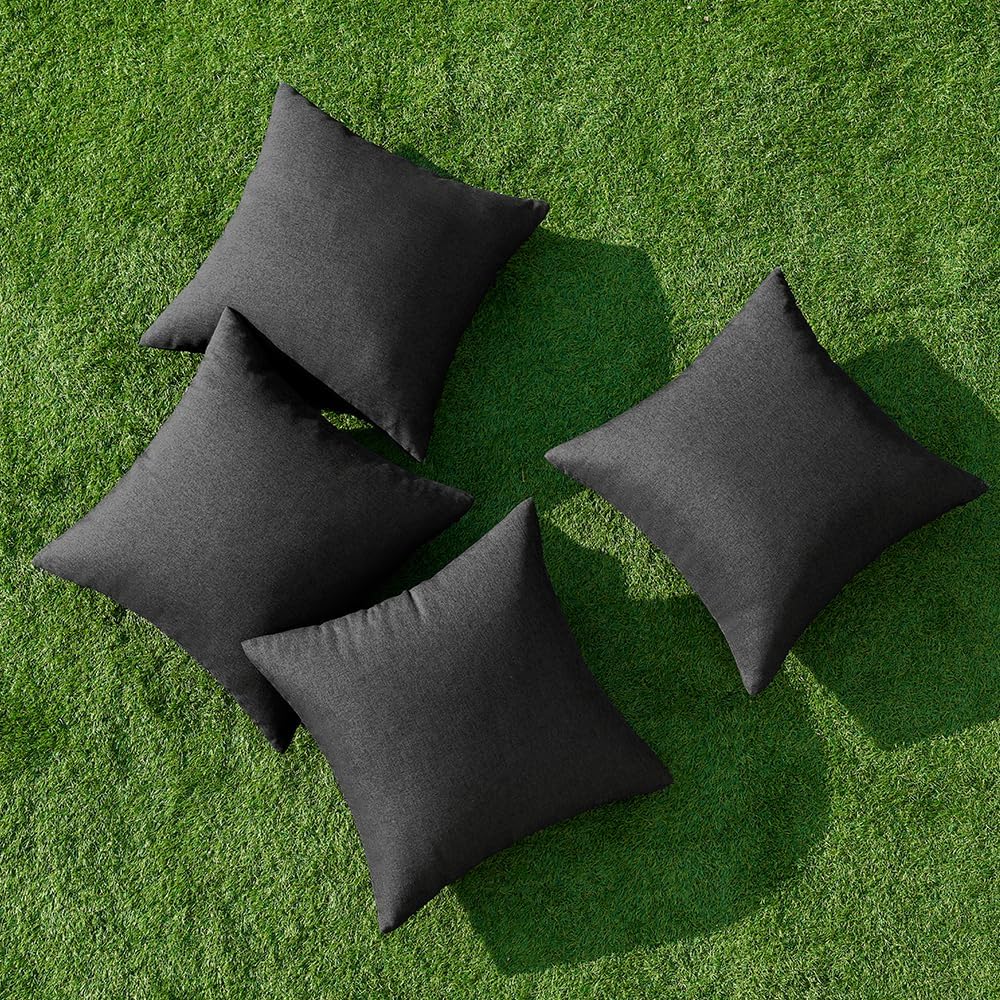 Pack of 4 Decorative Outdoor Throw Pillow Covers Linen Waterproof Pillow Covers Farmhouse Cushion Cases for Patio Garden Tent Balcony Couch Sofa 16X16 Inch Black