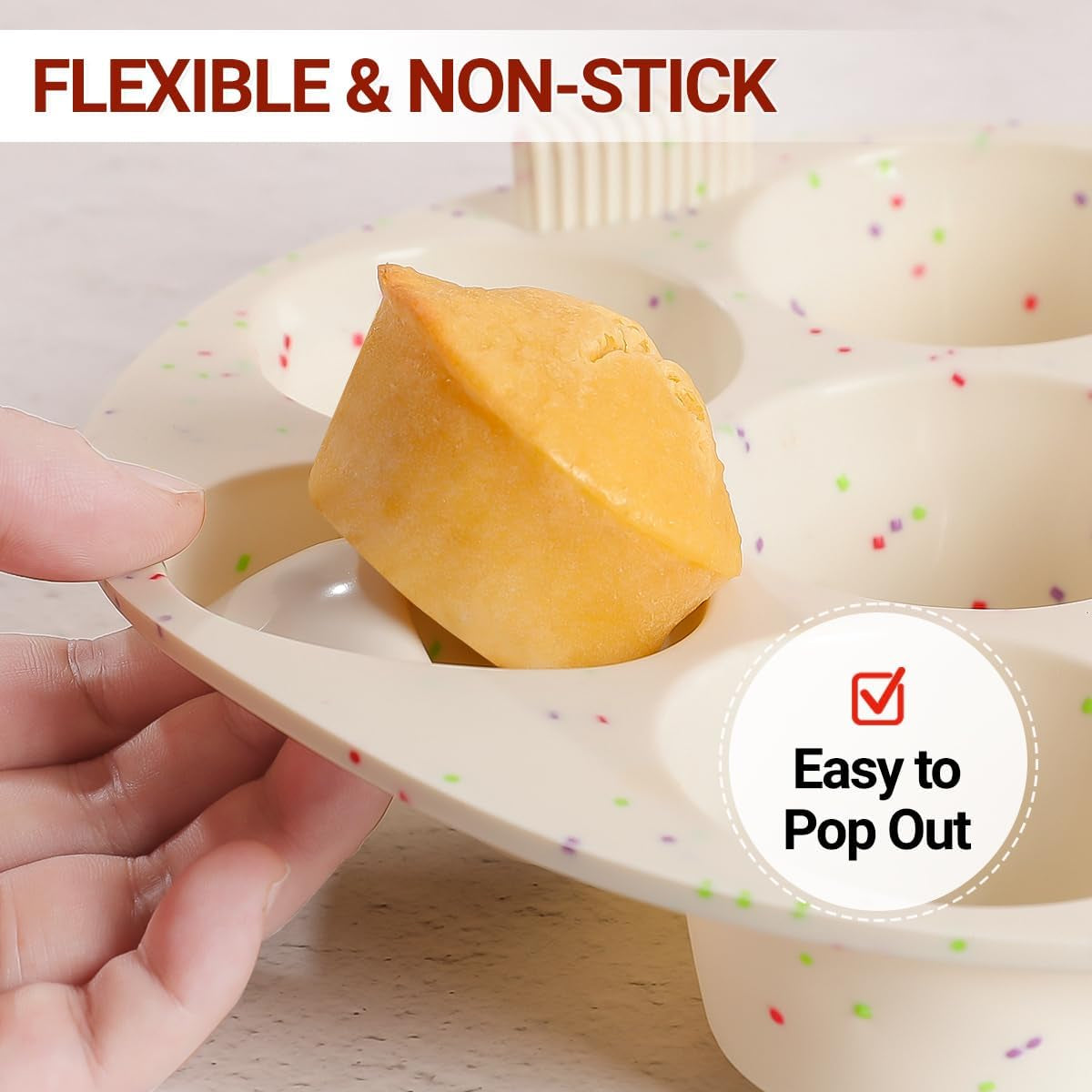 Silicone Muffin Pan for Air Fryer Oven Instant Pot, Nonstick 7 Cups Easy to Handle for Baking Egg Bites Muffin Tart Cupcake Mini Quiche 1 Pack Confetti