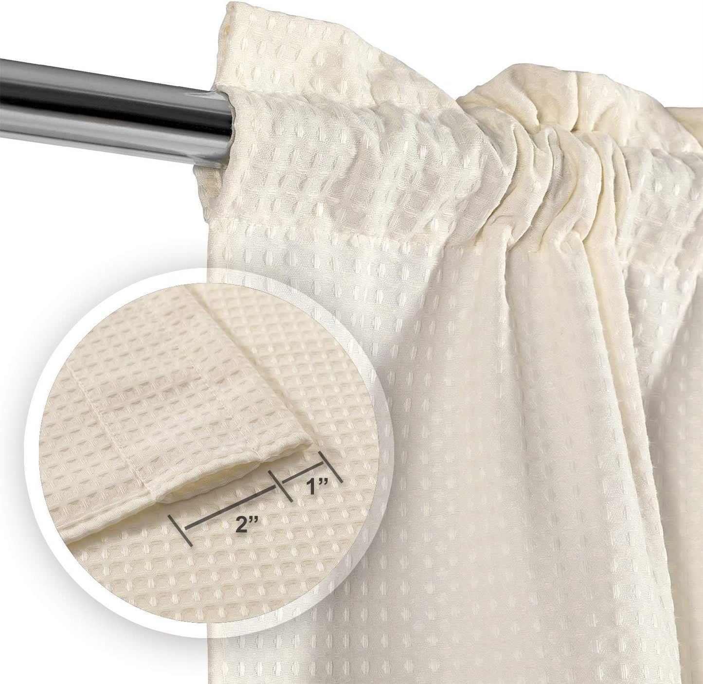 Waffle Weave Half Window Tier Curtains: RV Curtain with 24 Inch Short Length for Small Window in Kitchen & Bathroom, Waterproof and Washable - Cream, W36 Inch X L24 Inch for Each Panel, Set of 2