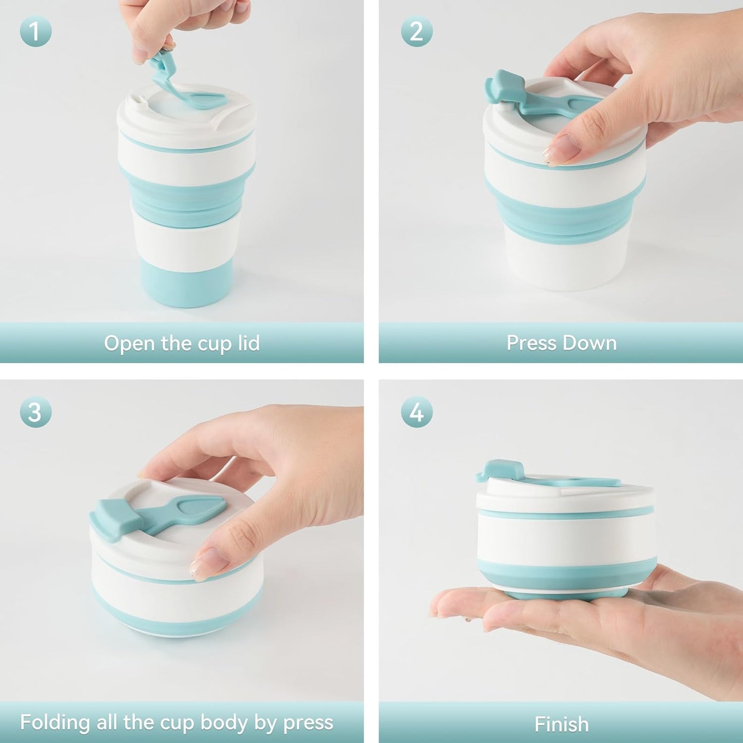 12Oz Collapsible Cup for Traveling, Collapsible Silicone Travel Cup for Hot and Cold Drinks, Leak Proof Silicone Folding Travel Coffee Mug for Camping & Hiking, BPA Free Blue