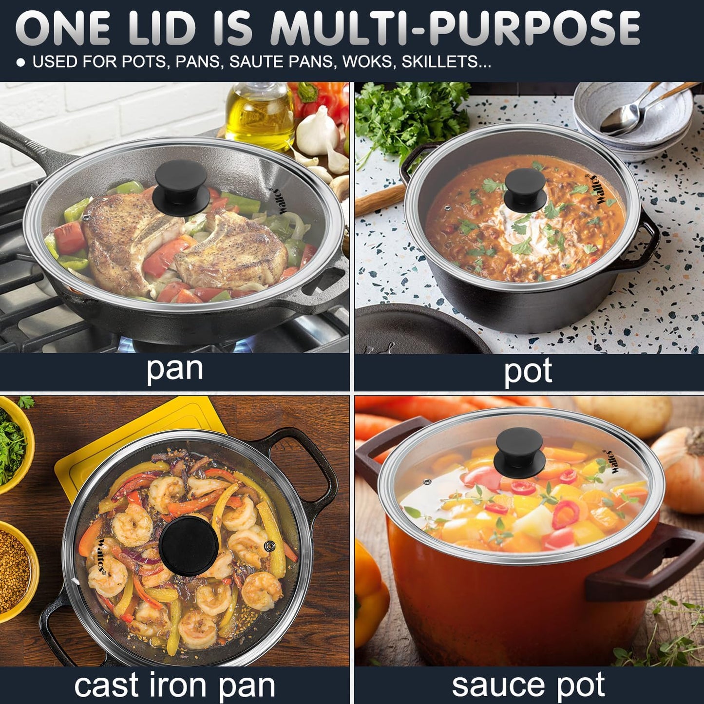 Tempered Glass Lid for 11 Inch Cookware - Cooking Pot Lid with Heat Resistant Silicone Handle, Clear Frying Pan Lid Fits Pots, Pans and Skillets, Dishwasher-Safe