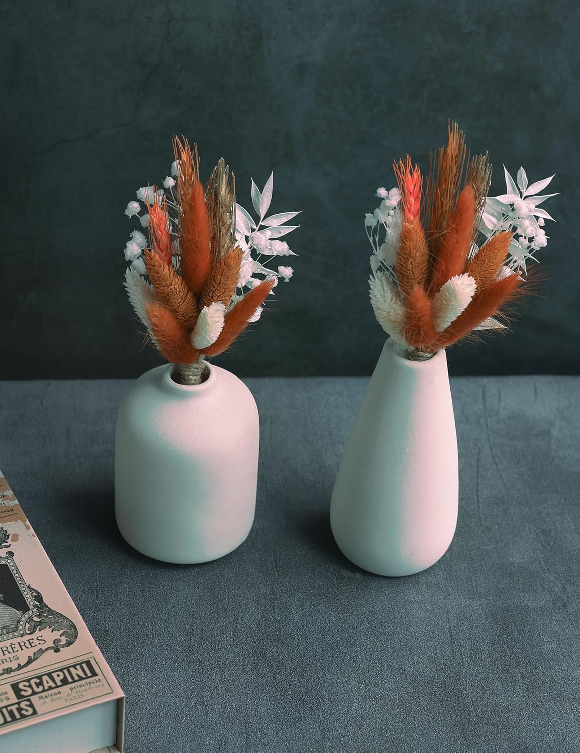 Mini Dried Flower Bouquet (Pack of 6), Fall Dried Flower Bouquet, Boutonnieres for Groom and Groomsmen. (Orange)