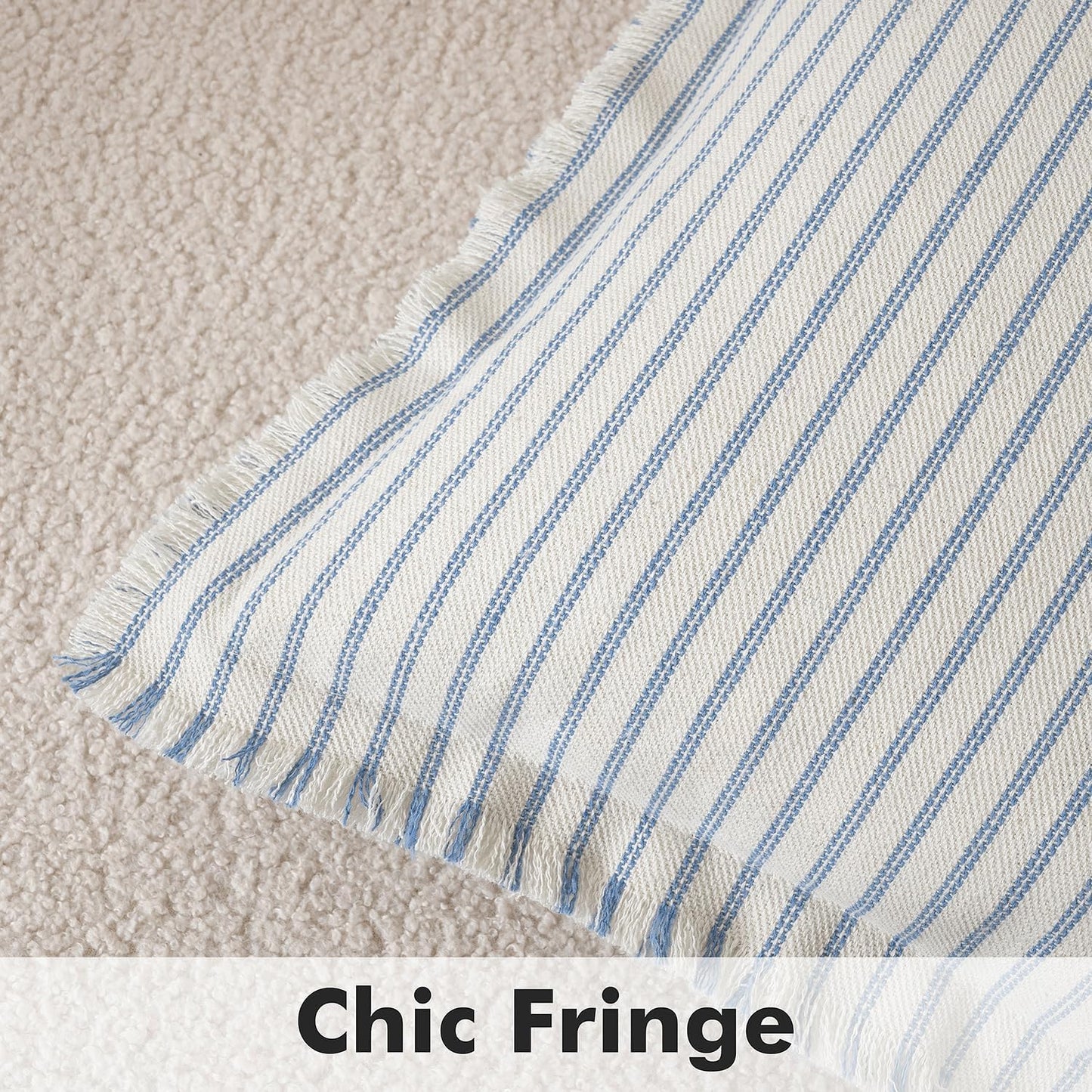 Pack of 2 Light Blue Pillow Covers 20X20 Inch Striped Farmhouse Couch Spring Throw Pillow Covers with Fringe Chic Cotton Decorative Cushion Covers for Sofa Living Room Bed Outdoor Home Decor