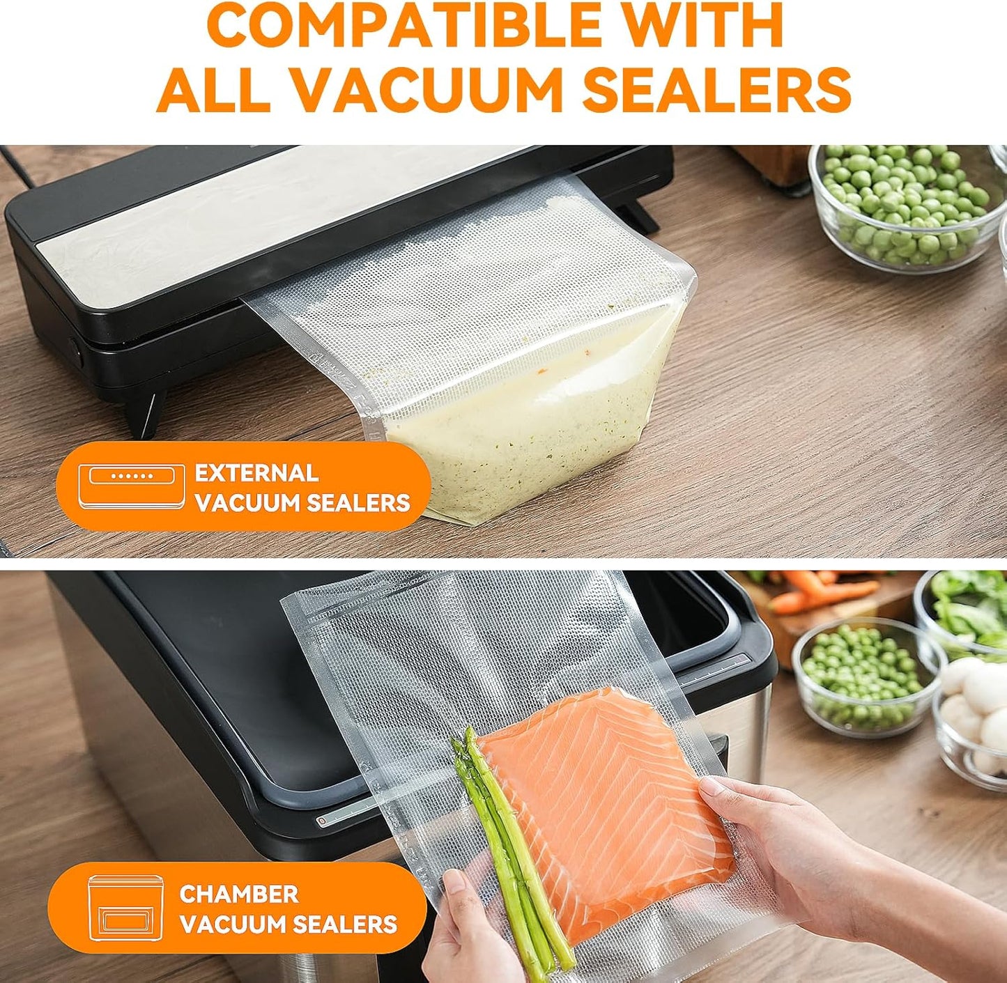 Vacuum Sealer Bags – 100 Count (6″×10″ & 8″×12″), Heavy-Duty Bpa-Free Food Storage Bags, Puncture-Resistant, Freezer & Sous Vide Safe, Compatible with All Vacuum Sealers