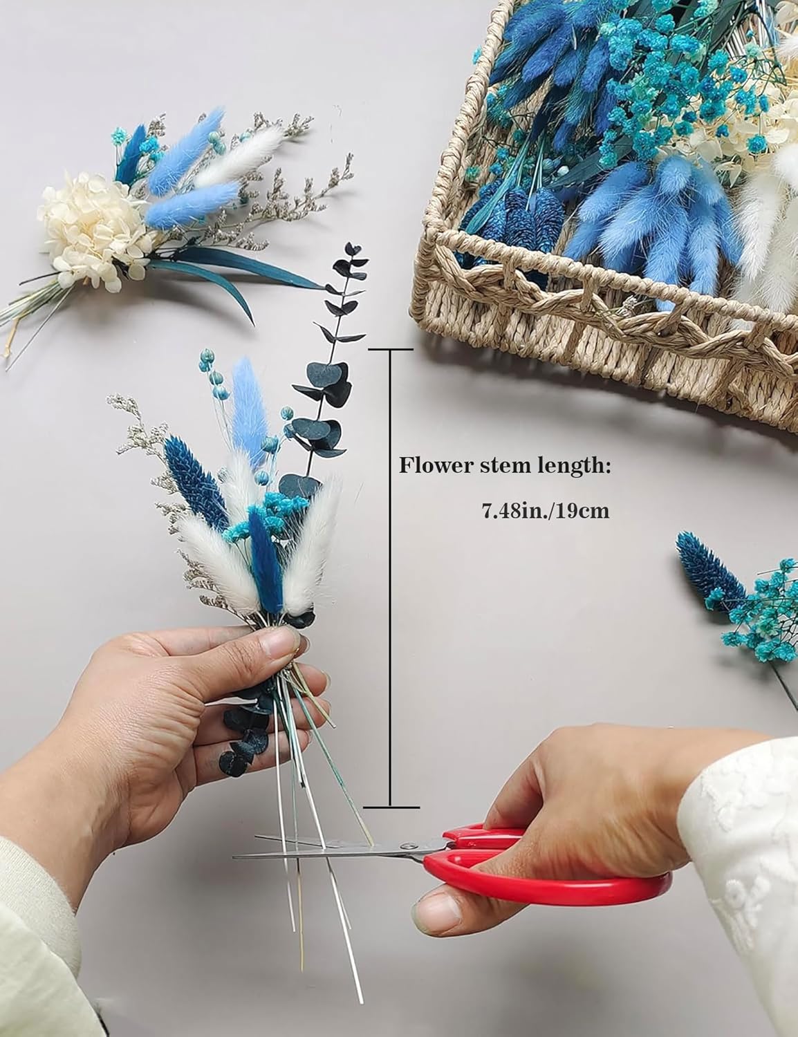 DIY Natural Dried Flower Set, Blue Large Package with Stem Flowers for Vases, Handmade Creative, Door Hanging Wreath, Table Centerpiece Mini Dried Flower Bouquet (Peacock Blue)