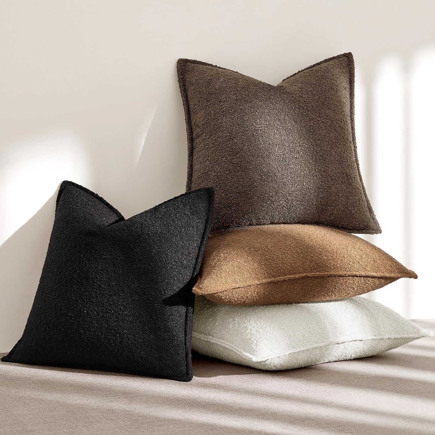 Pack of 2 Decorative Textured Boucle Throw Pillow Covers 12X20 Inch Dark Brown Broadside Thick Boho Lumbar Pillows for Farmhouse Accents Sofa Couch Bedroom Living Room Home Decor