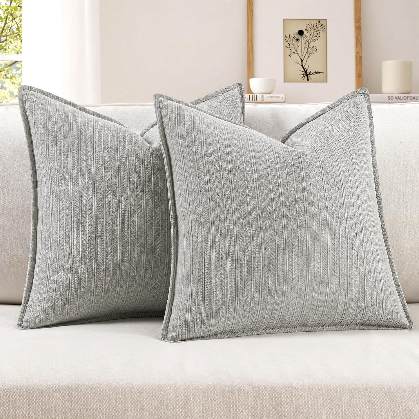 20X20 Inch Grey Decorative Couch Pillow Covers Set of 2 Chenille Throw Pillow Covers Farmhouse Cushion Cases with Elegant Design for Home Decor Sofa Bedroom Living Room