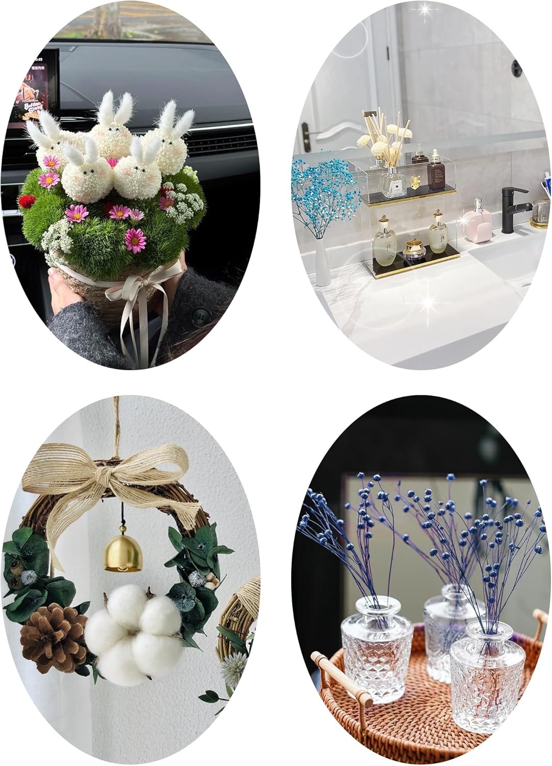 DIY Natural Dried Flower Set, Blue Large Package with Stem Flowers for Vases, Handmade Creative, Door Hanging Wreath, Table Centerpiece Mini Dried Flower Bouquet (Peacock Blue)