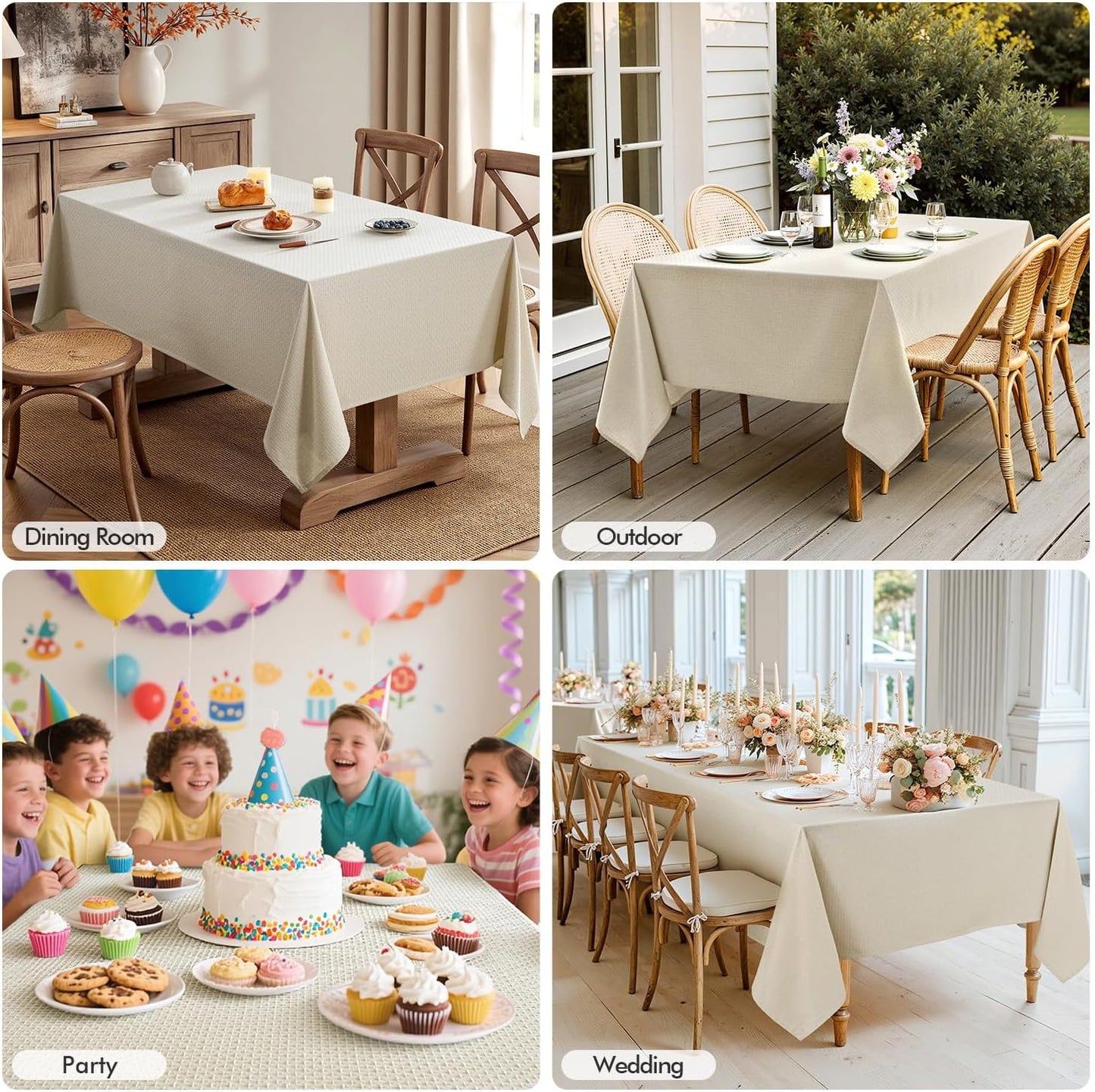 Natural Linen Cottton Table Cloth Rectangle Tablecloth Waterproof Spillproof Cross-Star Textured Table Cltoth Decorative Farmhouse Style for Dining Party Weddings 52X70 Inch