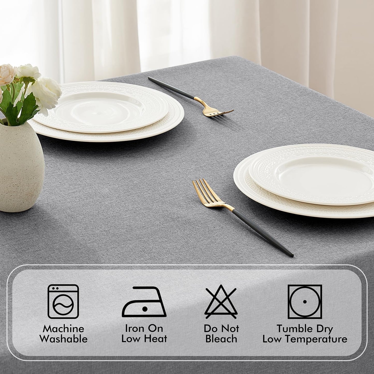 Light Grey Thick Polyester Linen Rectangle Tablecloth Decorative Cutouts Waterproof Stain and Wrinkle Resistant Table Cloth Table Cover for Dining Party Buffet Camping Wedding, 52 X 70 Inch