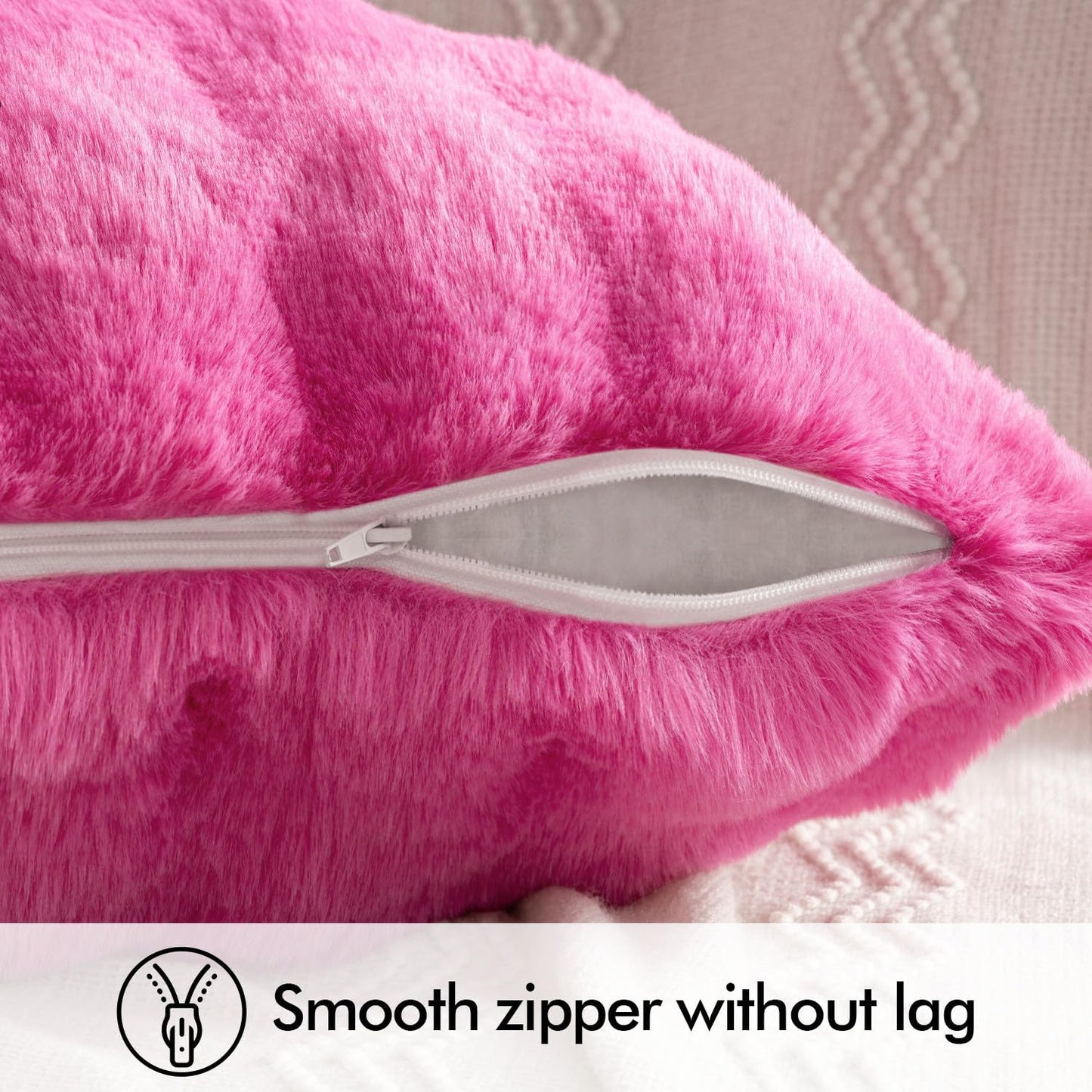 Pack of 2 Decorative Pillow Covers Thick Soft Plush Faux Fur Throw Pillows Luxury Home Decor for Couch Bedroom Living Room Sofa,20X20 Inch Hot Pink