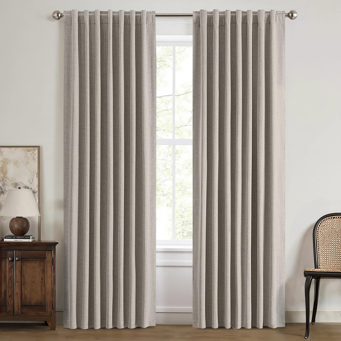 100% Blackout Curtains for Bedroom, Linen Solid Luxury Decor Thermal Insulation Room Darkening Drapes for Living Room Nursery Back Tab Rod Pocket 42 X 84 Inches, 2 Panels,Linen