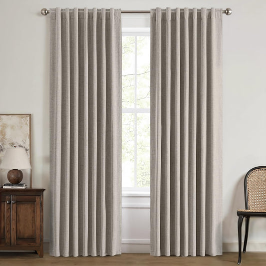 100% Blackout Curtains for Bedroom, Linen Solid Luxury Decor Thermal Insulation Room Darkening Drapes for Living Room Nursery Back Tab Rod Pocket 42 X 84 Inches, 2 Panels,Linen