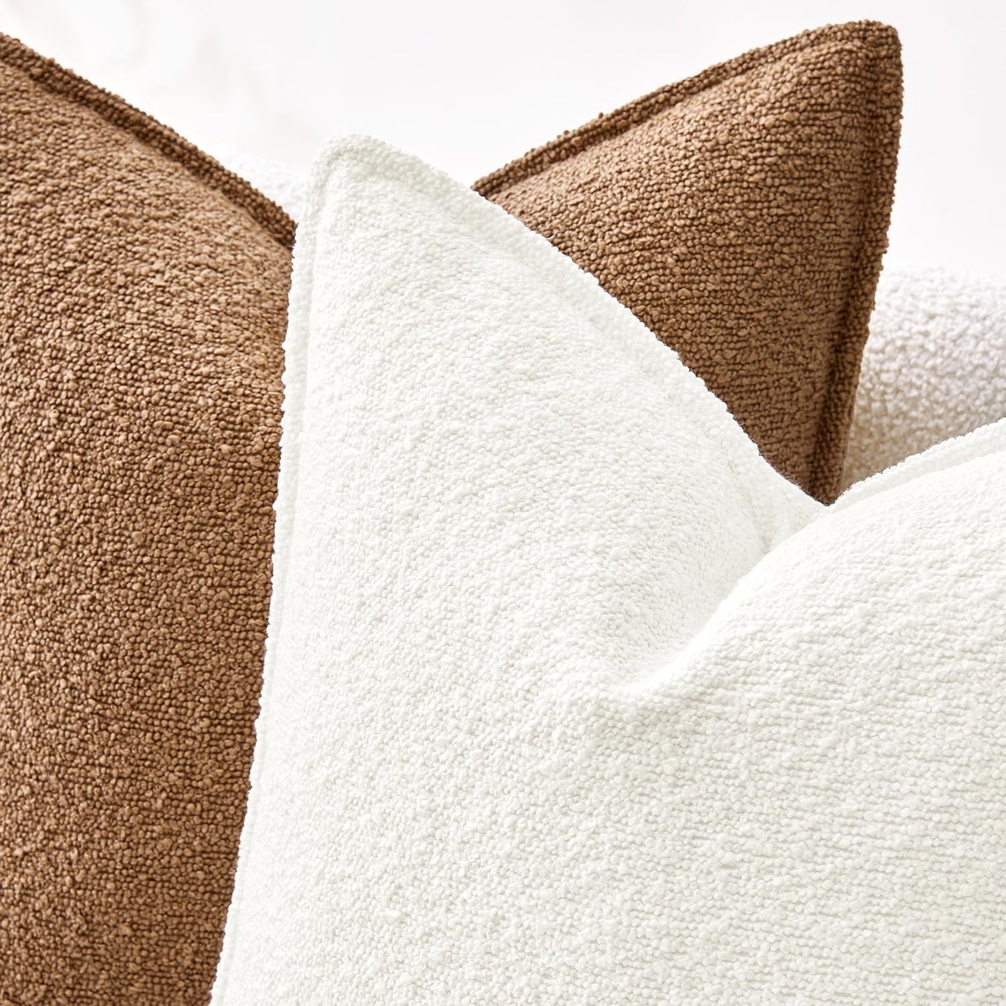 Pack of 2 Decorative Textured Boucle Throw Pillow Covers 18X18 Inch Brown Broadside Thick Boho Pillows for Farmhouse Accents Sofa Couch Bedroom Living Room Home Decor