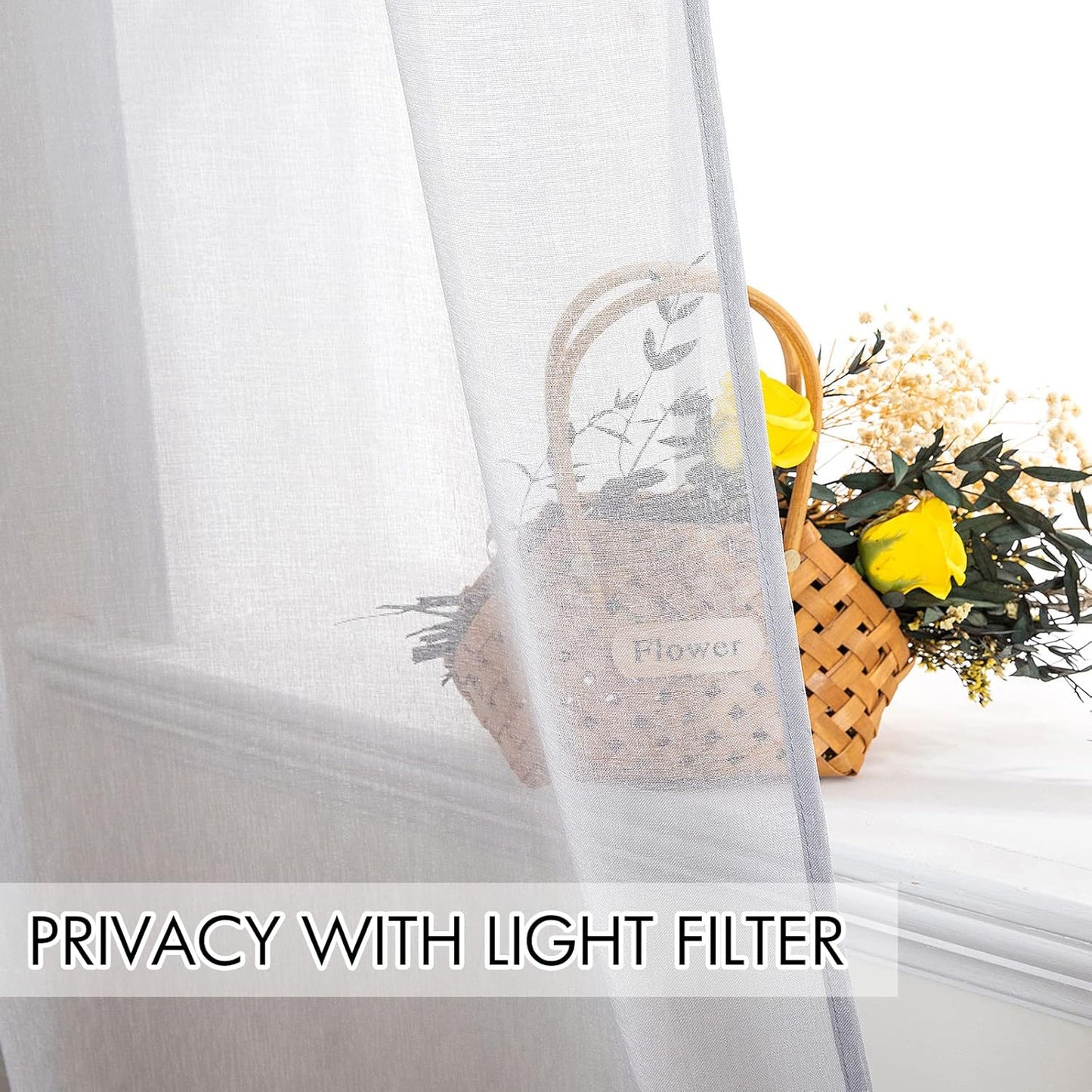 2 Panels Grey Semi Sheer Window Curtains Elegant Grommet Top Window Voile Drapes/Treatment Linen Textured Panels for Bedroom Living Room (54X54 Inches)