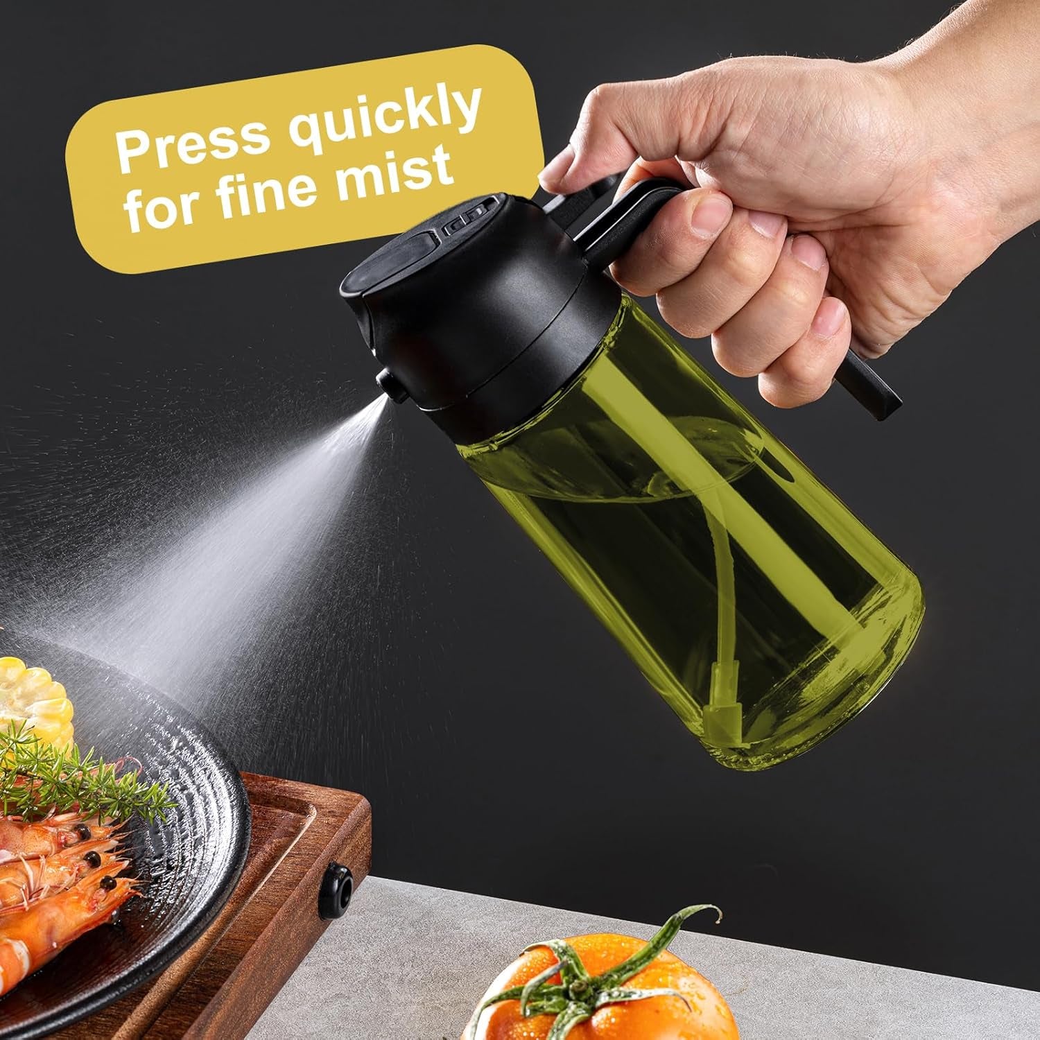 - 16Oz/470Ml Olive Oil Dispenser for Kitchen with Stickers - 2 in 1 Olive Oil Sprayer for Cooking, Air Fryer, and Salad, 2 Black (Light-Proof Kitchen Gadget)