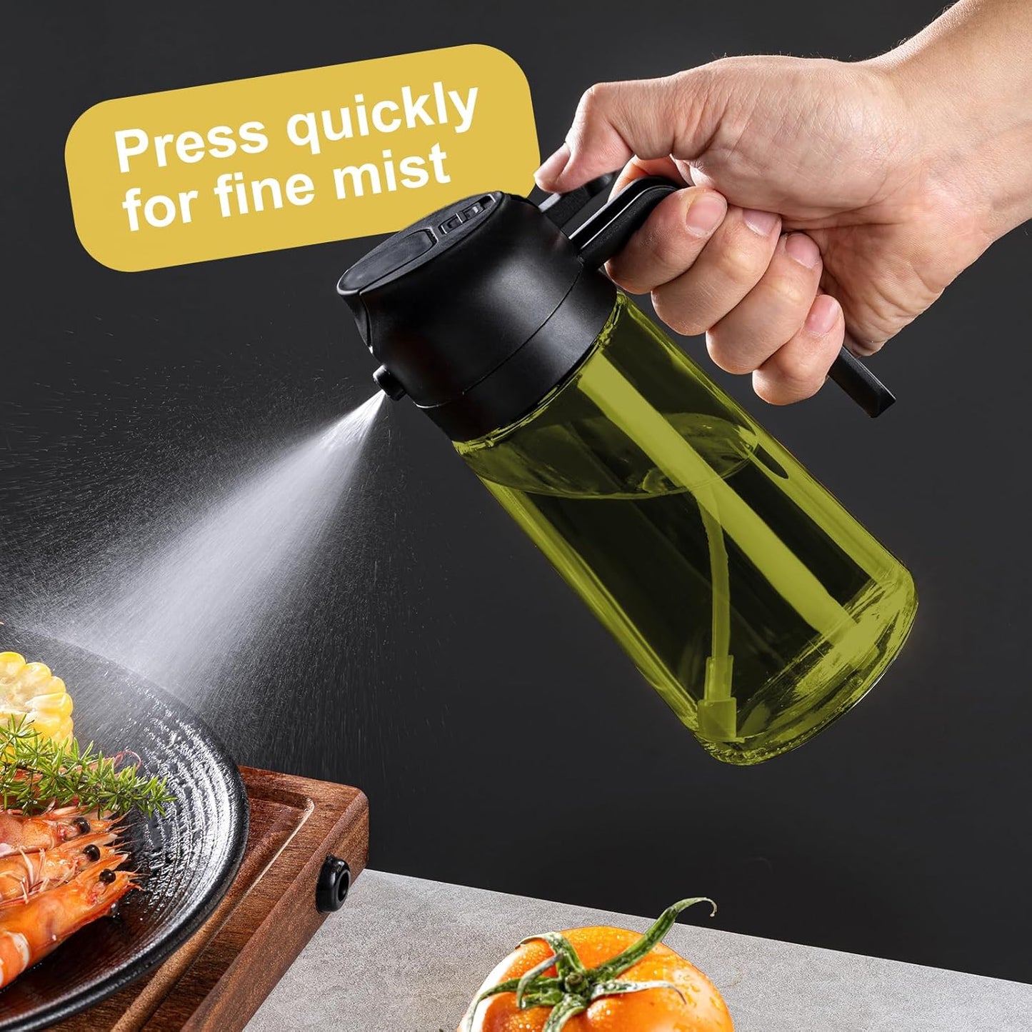 - 16Oz/470Ml Olive Oil Dispenser for Kitchen with Stickers - 2 in 1 Olive Oil Sprayer for Cooking, Air Fryer, and Salad, Black&Green (Light-Proof Kitchen Gadget)