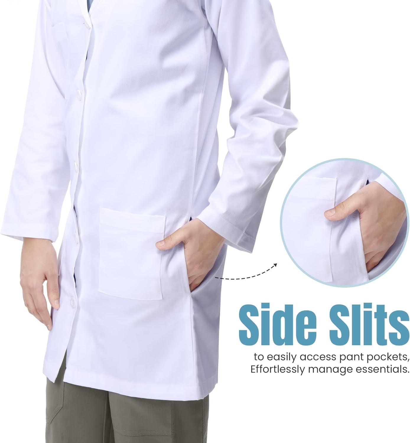 Professional Lab Coat for Men Long Sleeve Medical Coat