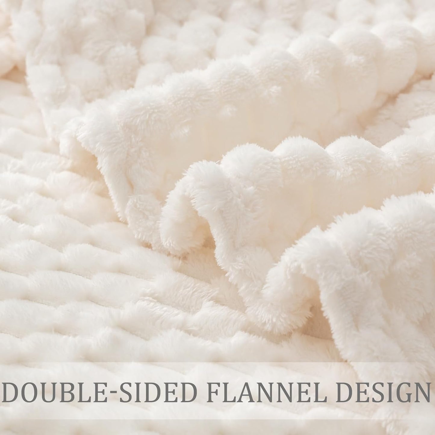 Extra Large Ivory Jacquard Fleece Throw Blanket, 50x70 Inches - Stylish and Cozy Lightweight Design for All Seasons